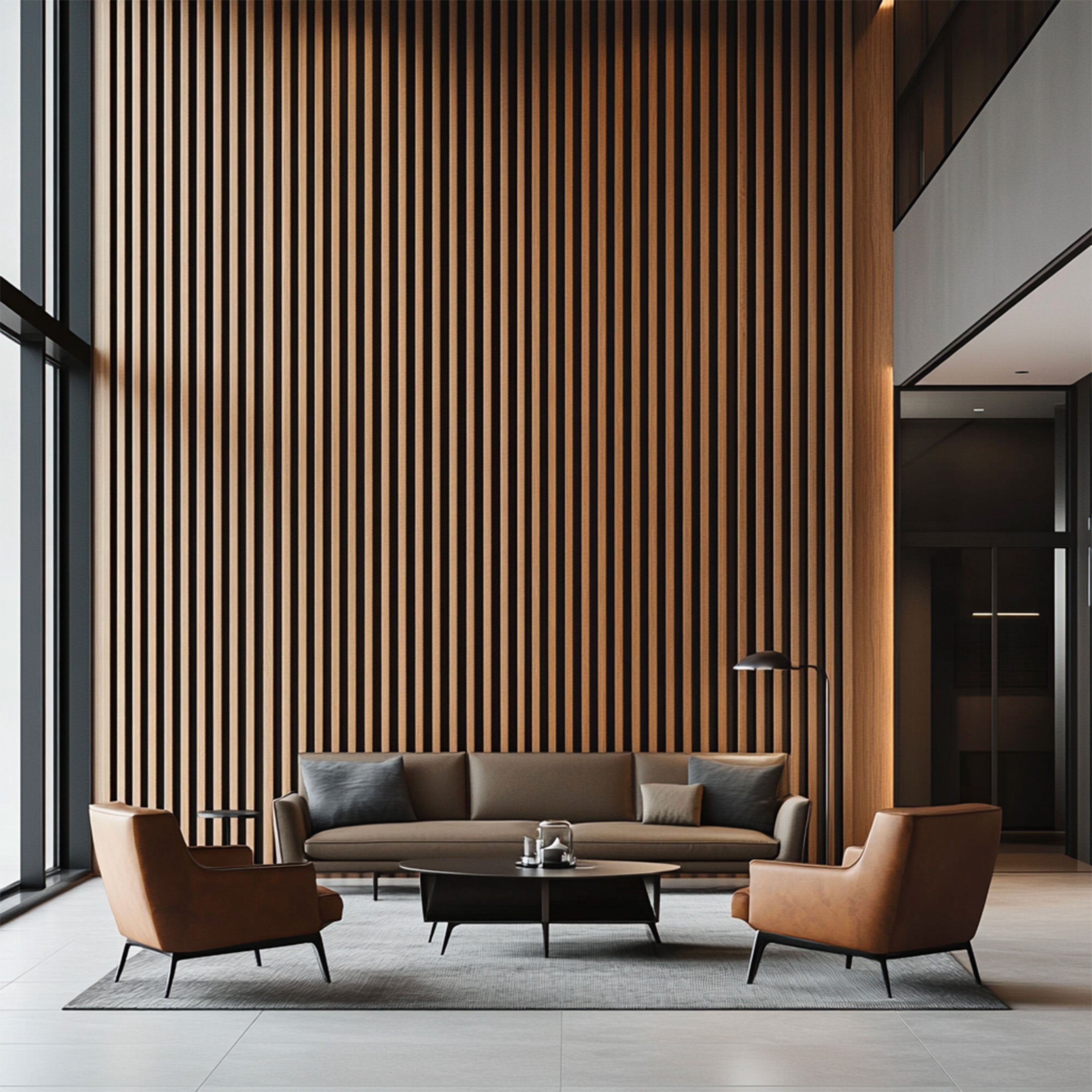 Pannello intero 21x600x2800mm (1,74mq) di Rivestimento ACUSTICO a Lamelli in Polimeri e Pet TOP-QUALITY - ROVERE MEDIO - Eternal Parquet