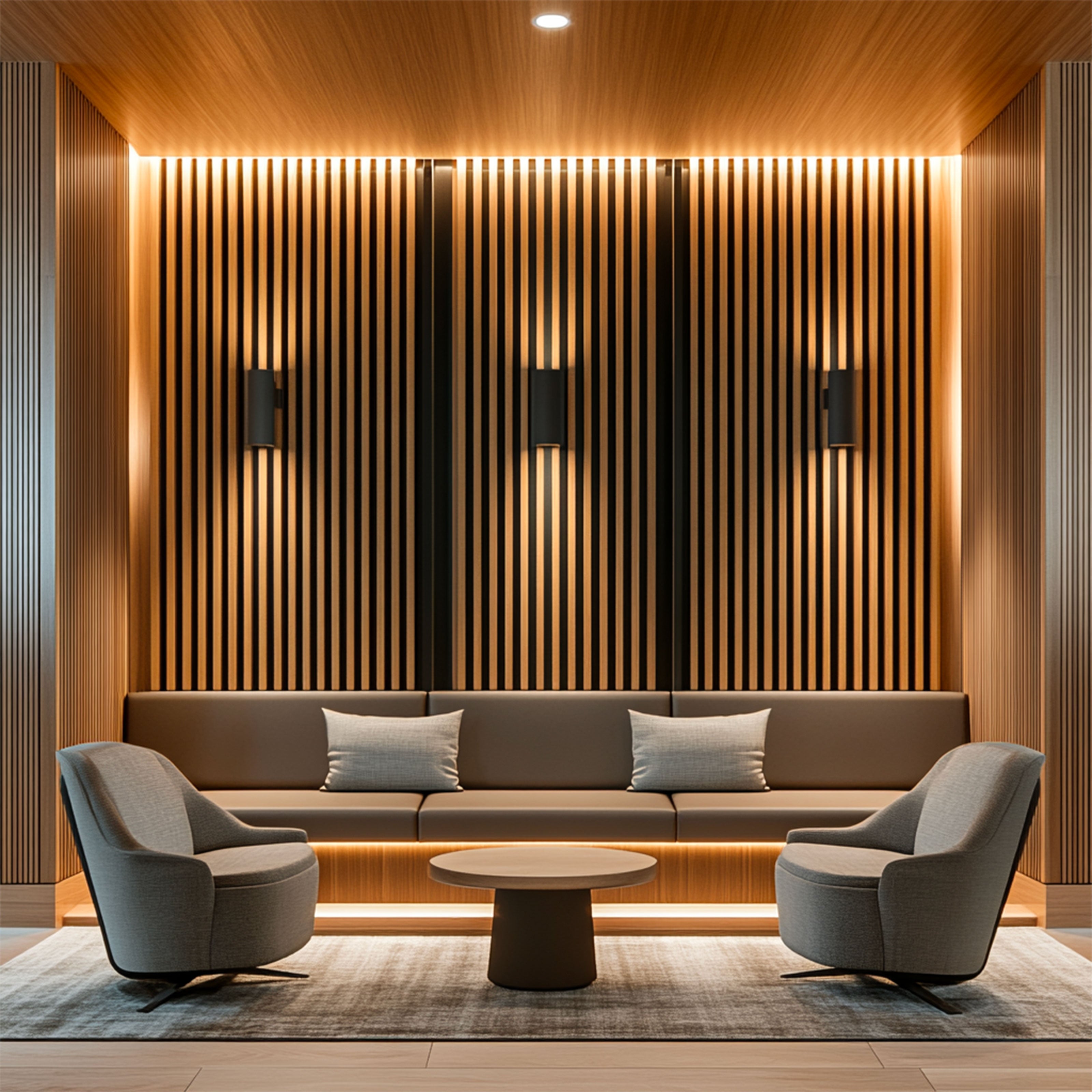 Pannello intero 21x600x2800mm (1,74mq) di Rivestimento ACUSTICO a Lamelli in Polimeri e Pet TOP-QUALITY - ROVERE MEDIO - Eternal Parquet