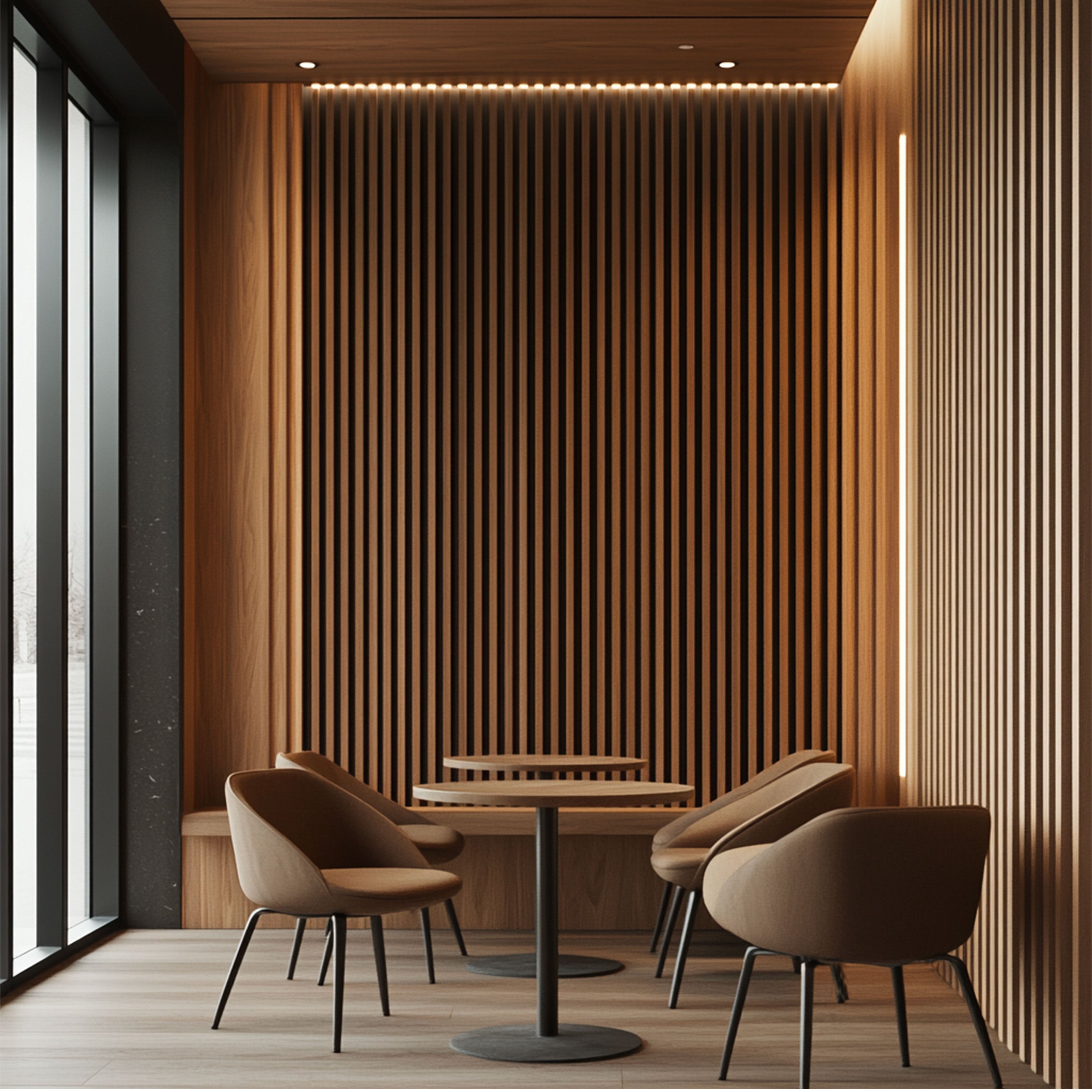 Pannello intero 21x600x2800mm (1,74mq) di Rivestimento ACUSTICO a Lamelli in Polimeri e Pet TOP-QUALITY - ROVERE MEDIO - Eternal Parquet