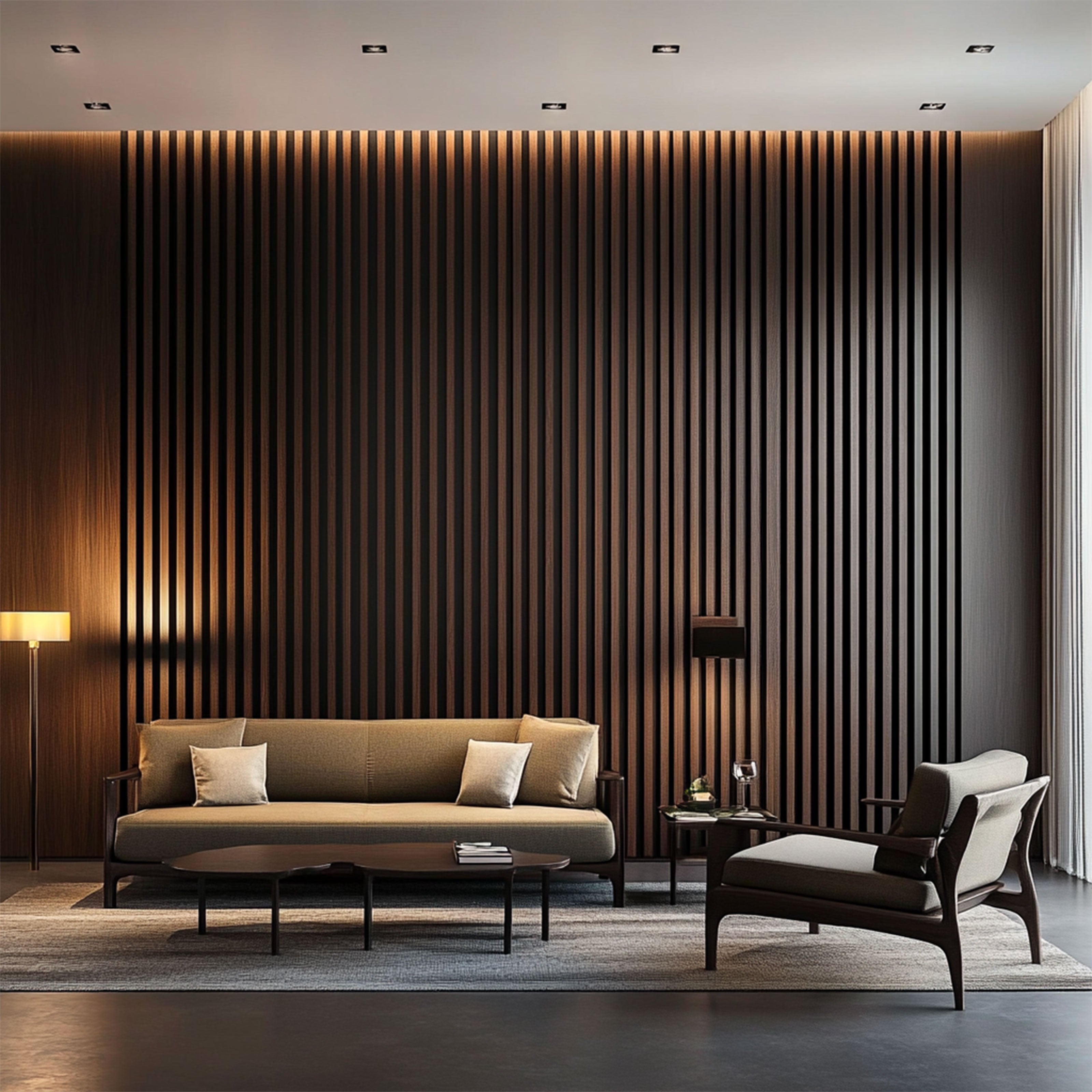 Pannello intero 21x600x2800mm (1,74mq) di Rivestimento ACUSTICO a Lamelli in Polimeri e Pet TOP-QUALITY - ROVERE DARK - Eternal Parquet