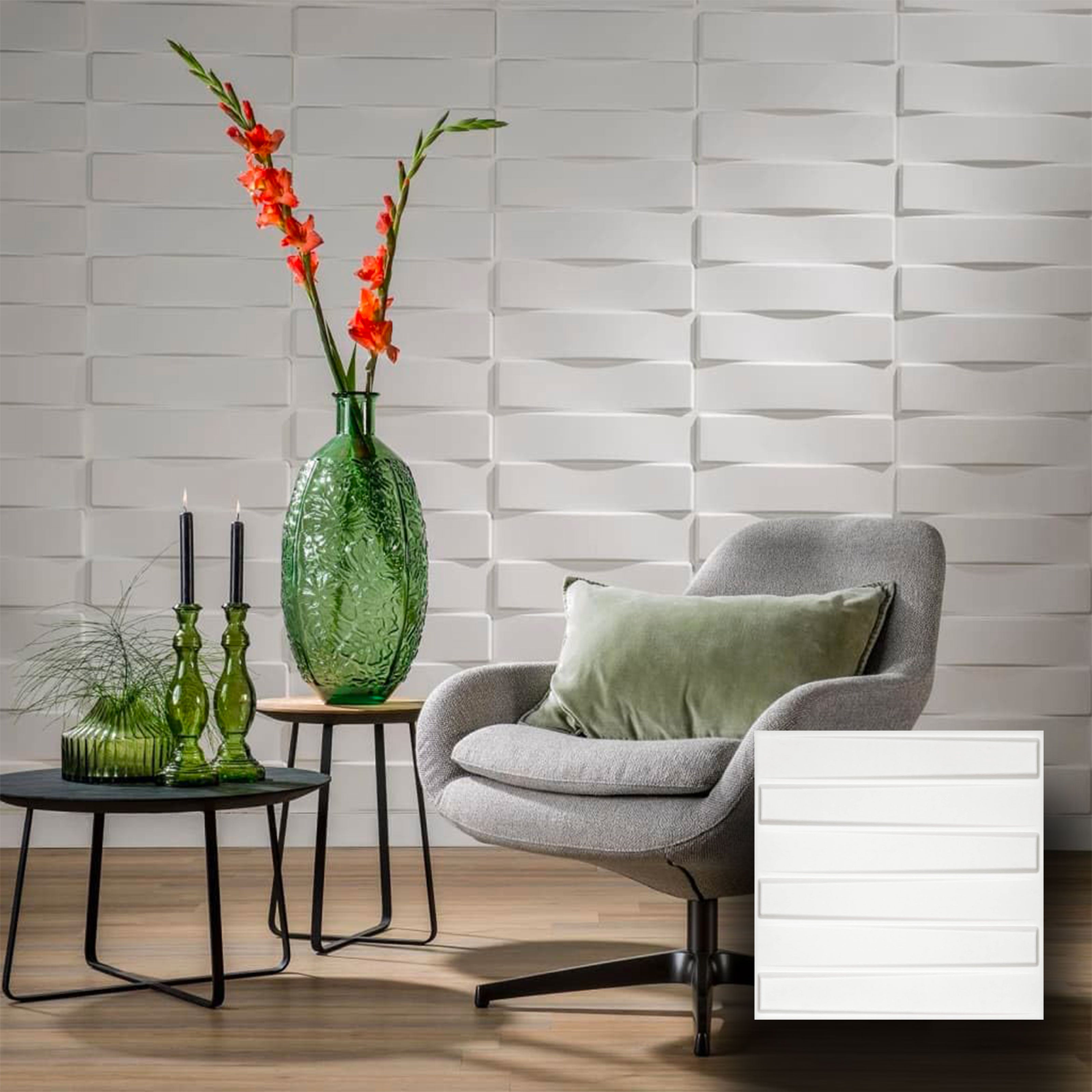 €1,99 Pannello in fibra naturale a parete 3D, rivestimento di lusso 3D 50X50cm BIANCO verniciabile LAMELLI - Eternal Parquet