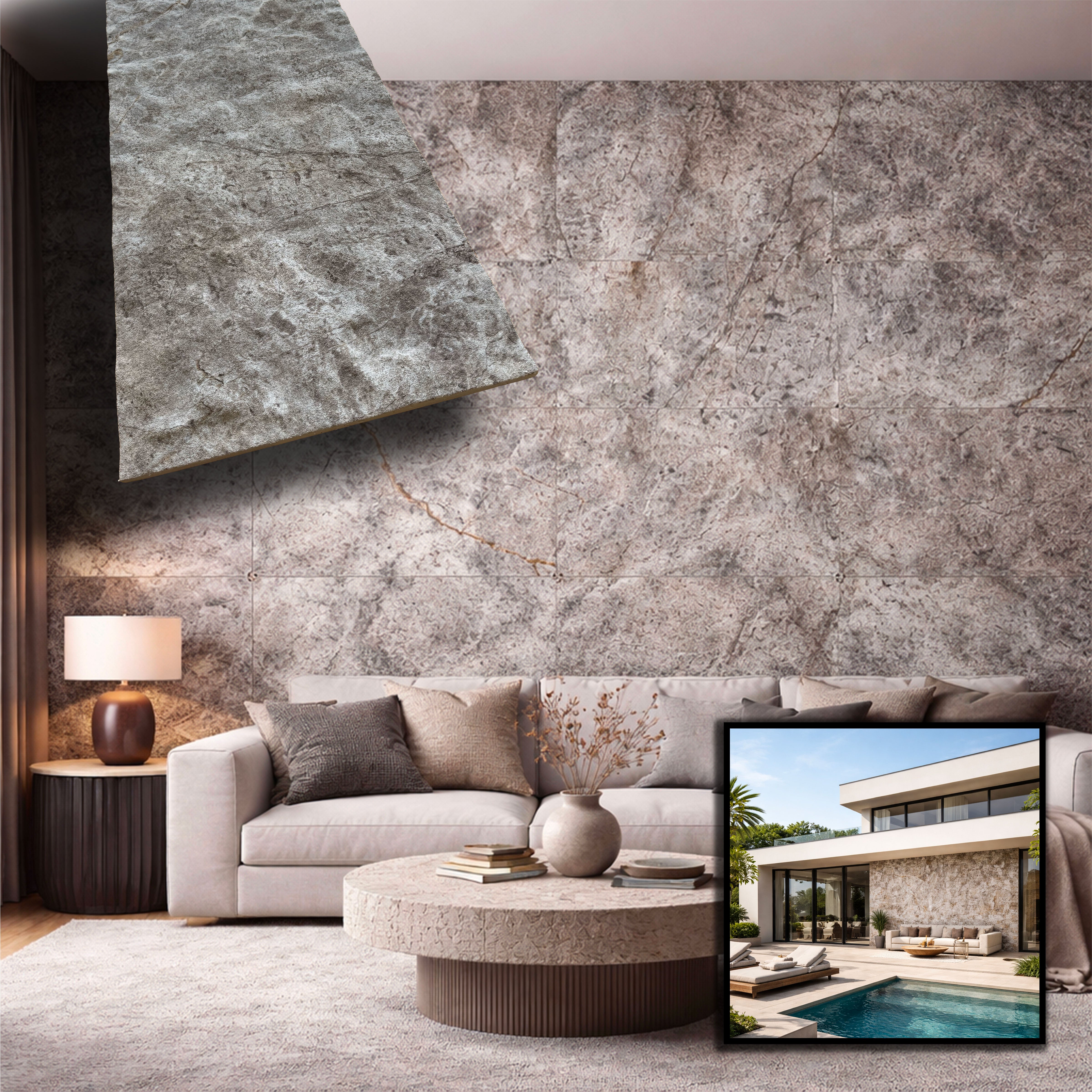 CAPPOTTO esterno - interno isolante in STYROFOAM 3D spess. 2,5cm (120x50cm) con resine e malta Marmo antico - Eternal Parquet