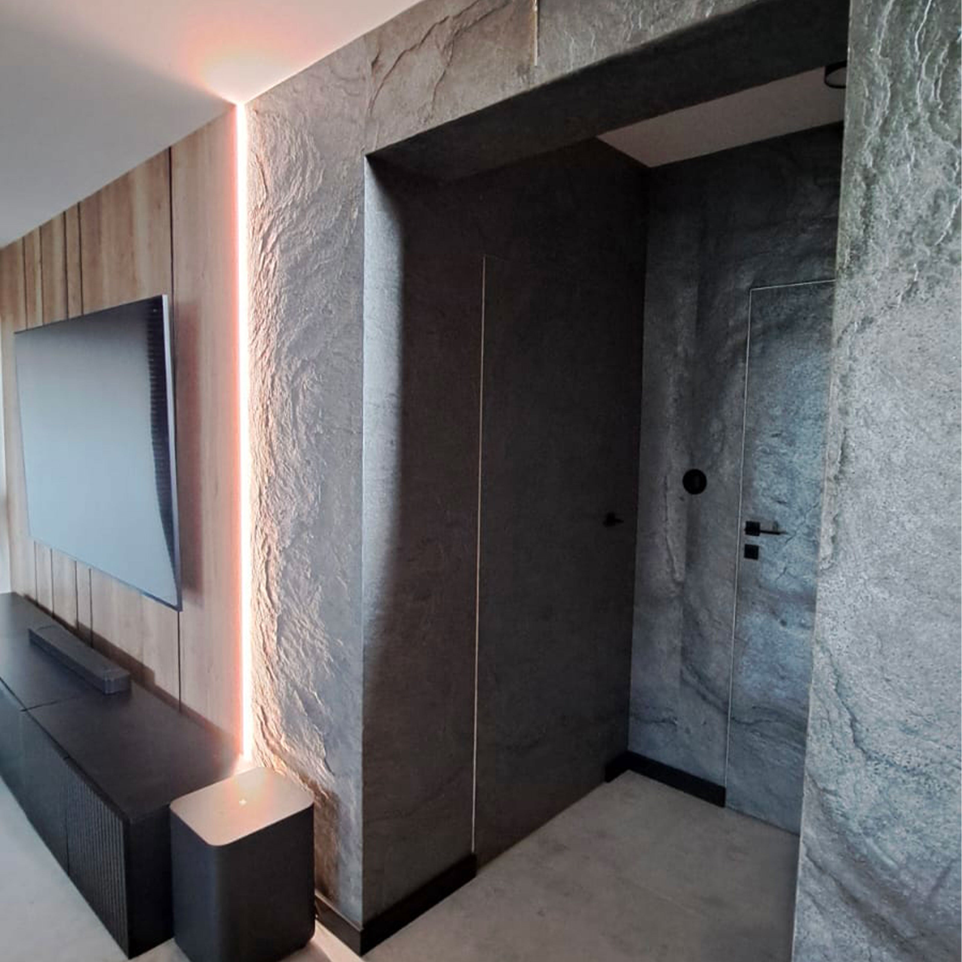 pannello rivoluzionario di Rivestimento interno-esterno in VERA PIETRA flessibile 280x122x0,3cm ANTRACITE Eternal Parquet