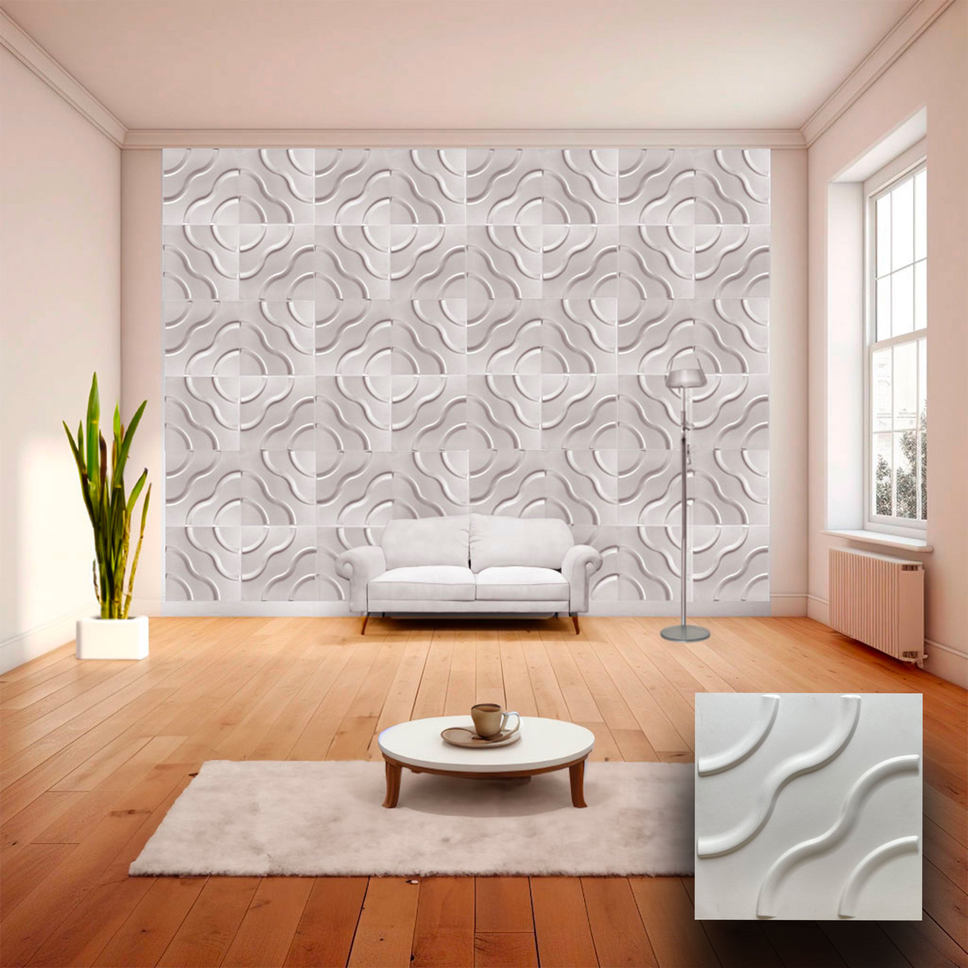 €1,99 Pannello in fibra naturale a parete 3D, rivestimento di lusso 3D 50X50cm BIANCO verniciabile FIORI - Eternal Parquet