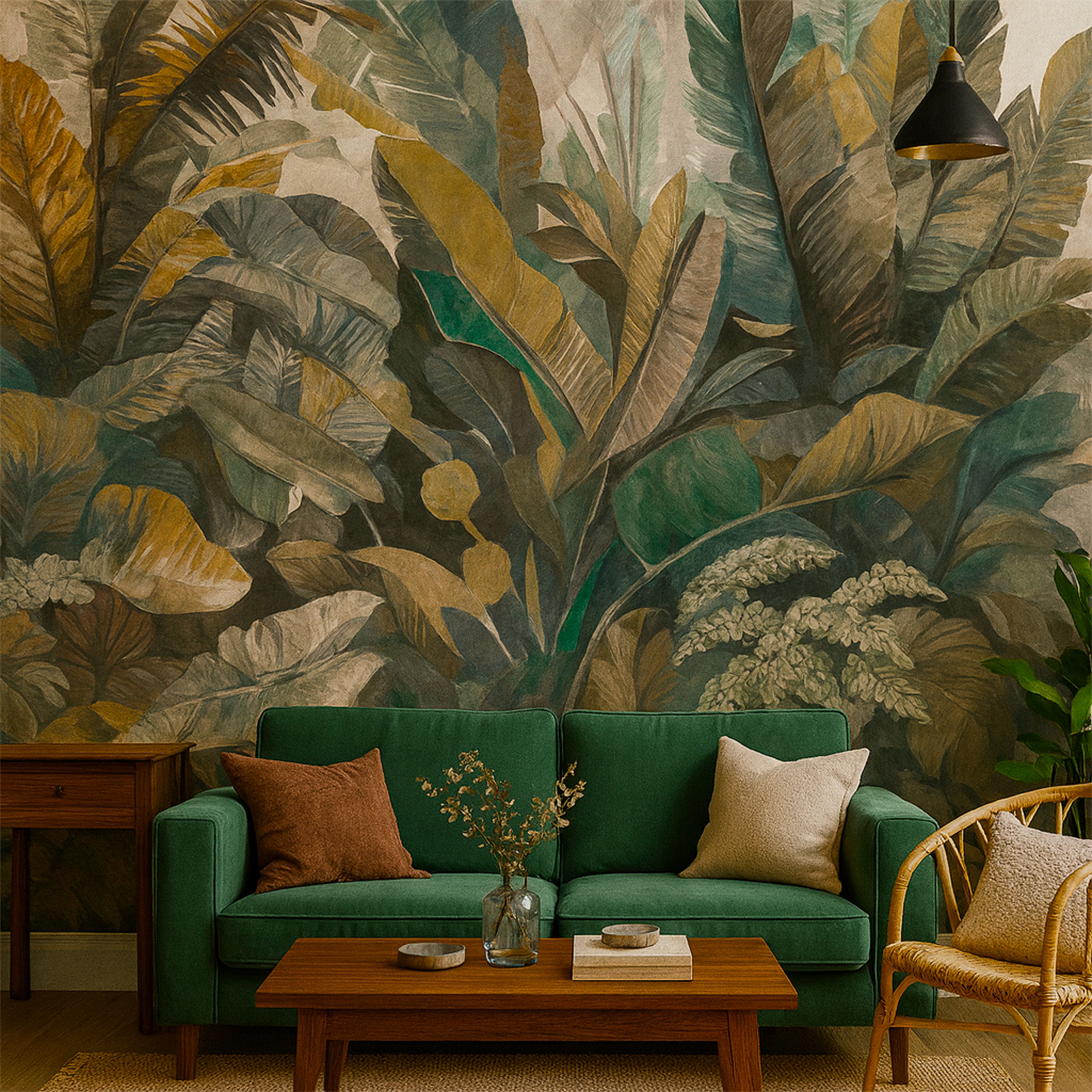 Pannello FOLIAGE GREEN 159x280cm di Carta da Parati TNT VINILICO a modulo raccordabile continuativo (3 teli/rotoli) - Eternal Parquet