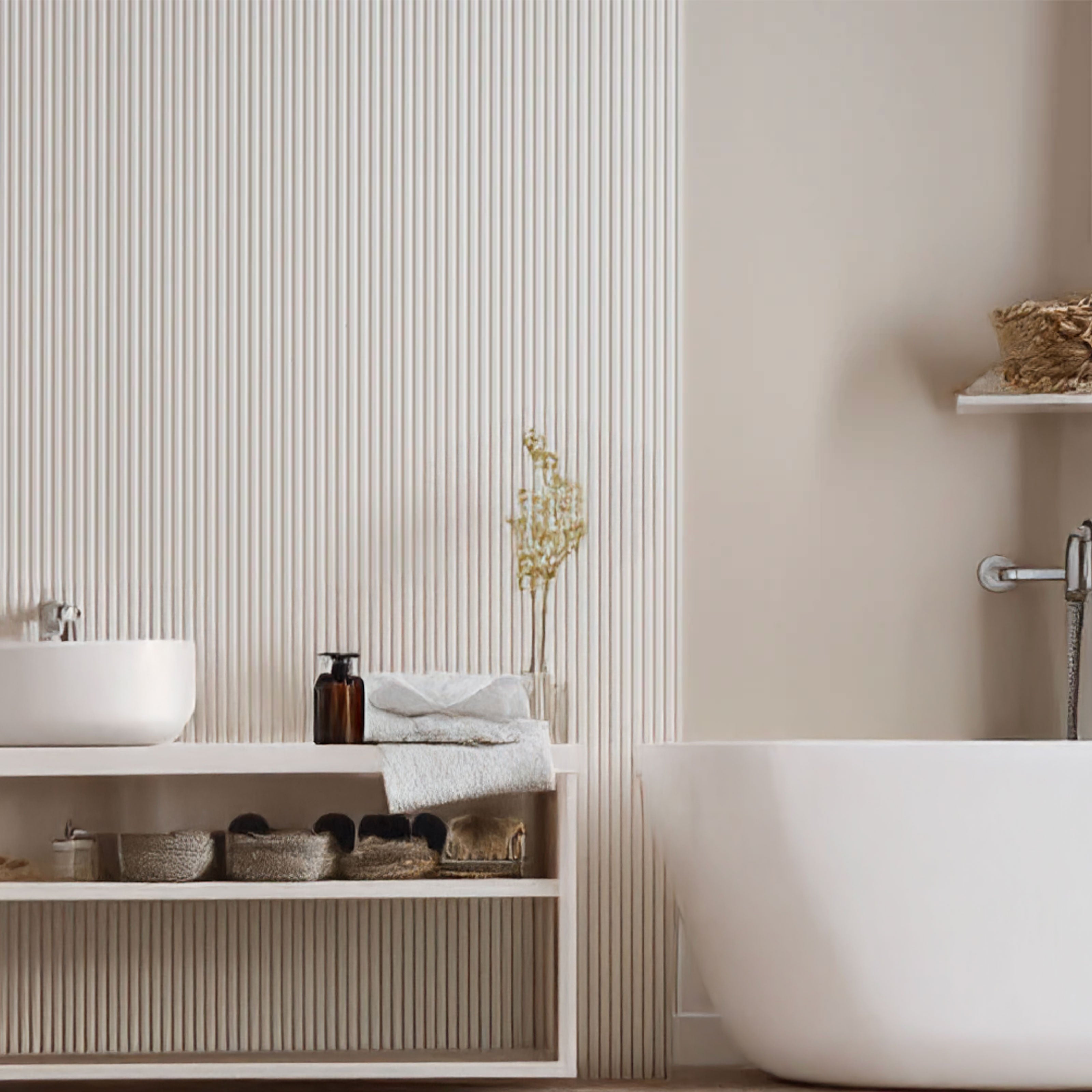 €3,44ml - Asta intera 12x120x2900mm di Rivestimento Parete Boiserie MILLERIGHE cannettato Lamelli in Polimeri bianco - Eternal Parquet