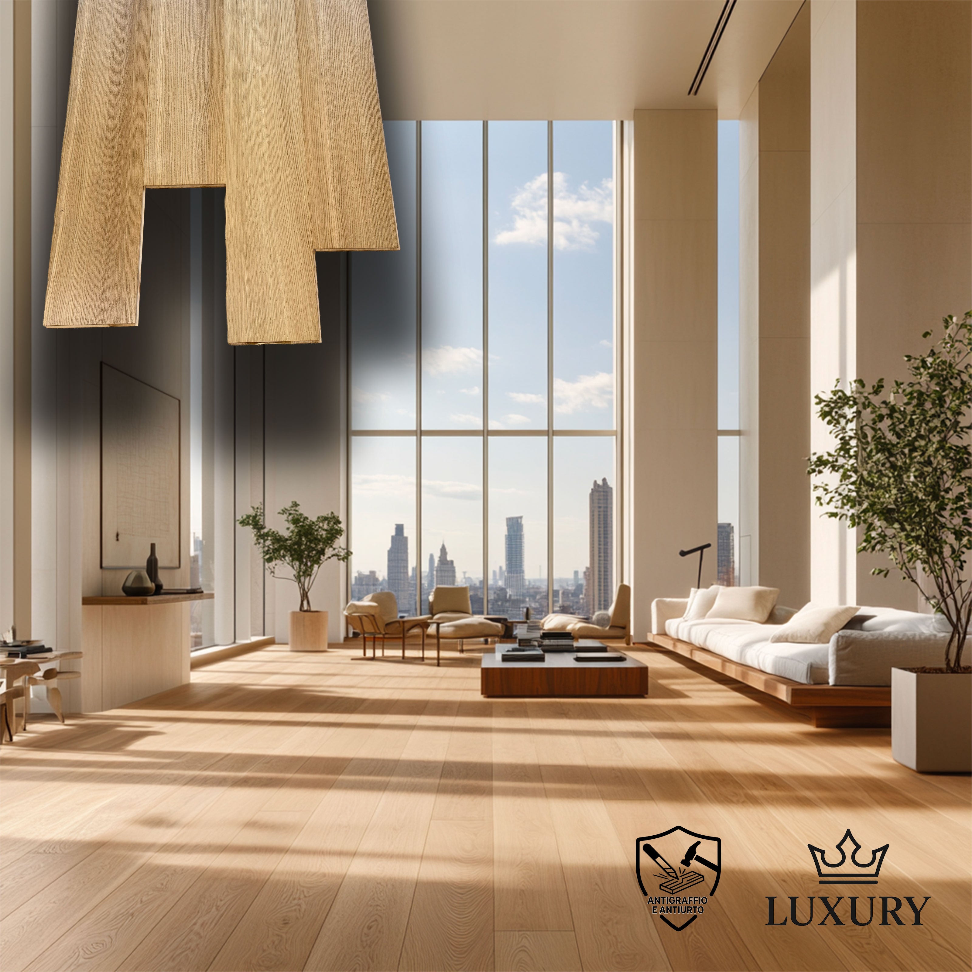 €29,99MQ *STOCK LUXURY* Lotto da 45mq Listoni in Rovere RIGATINO prefinito spazz. ANTIGRAFFIO 13x180x1500mm - Eternal Parquet