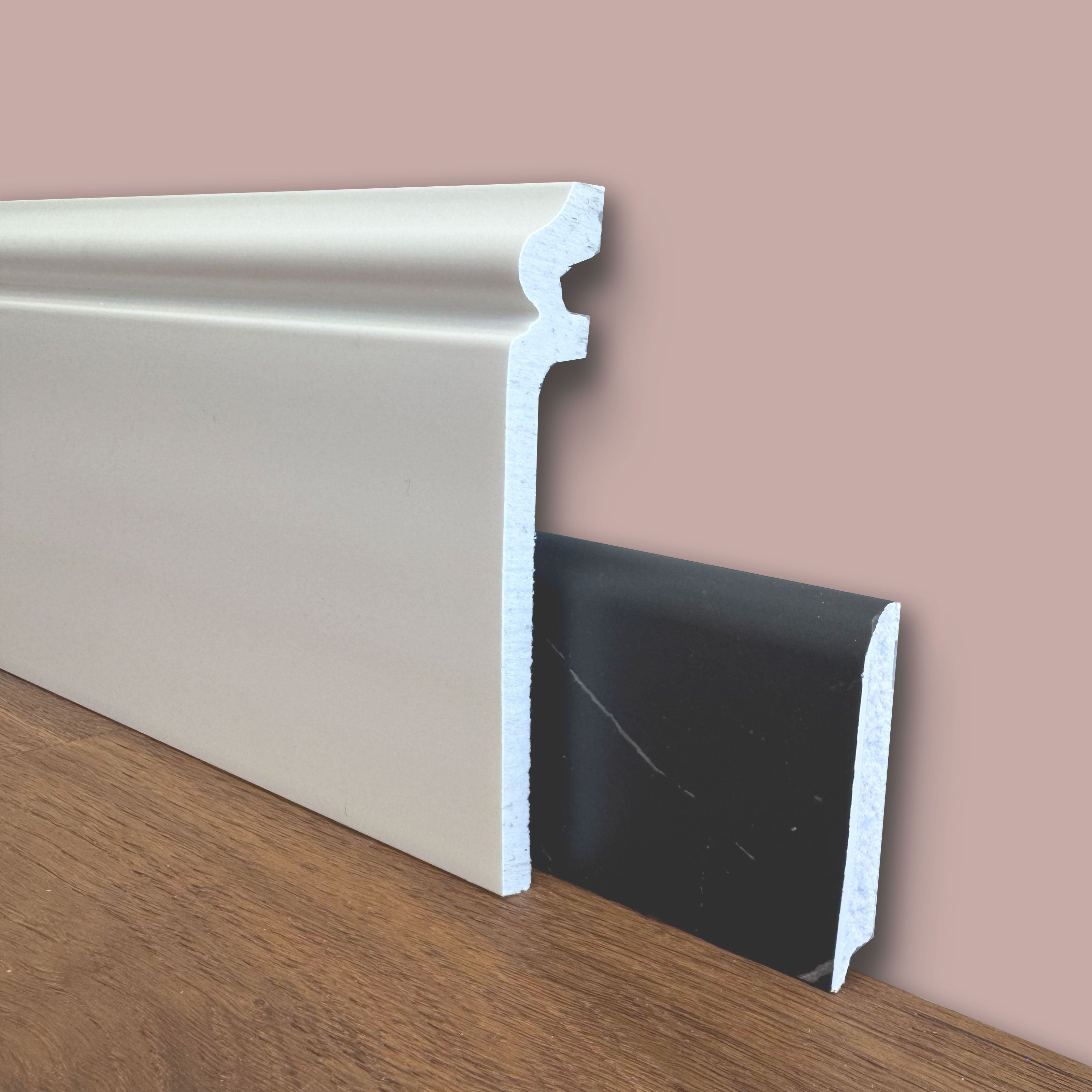 bancale da 100ml di Battiscopa COPRIMARMO DUCALE in POLIMERI linea BASICBOARD 138x22mm - BIANCO - Eternal Parquet