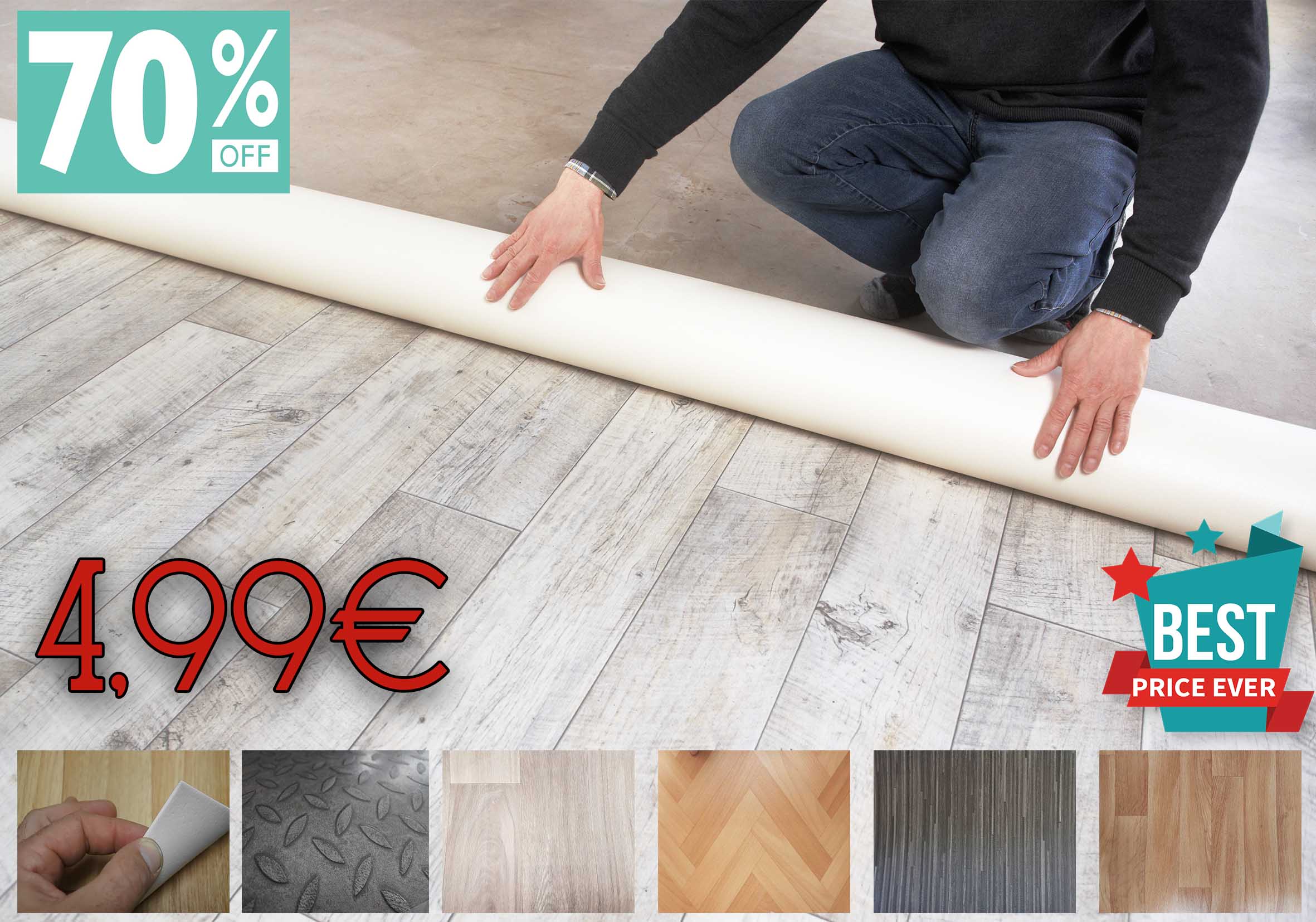 ***CONFEZIONE RISPARMIO**** di pavimento PVC Cushion 2/3mm in rotoli H100 in molti colori freeshipping - Eternal Parquet