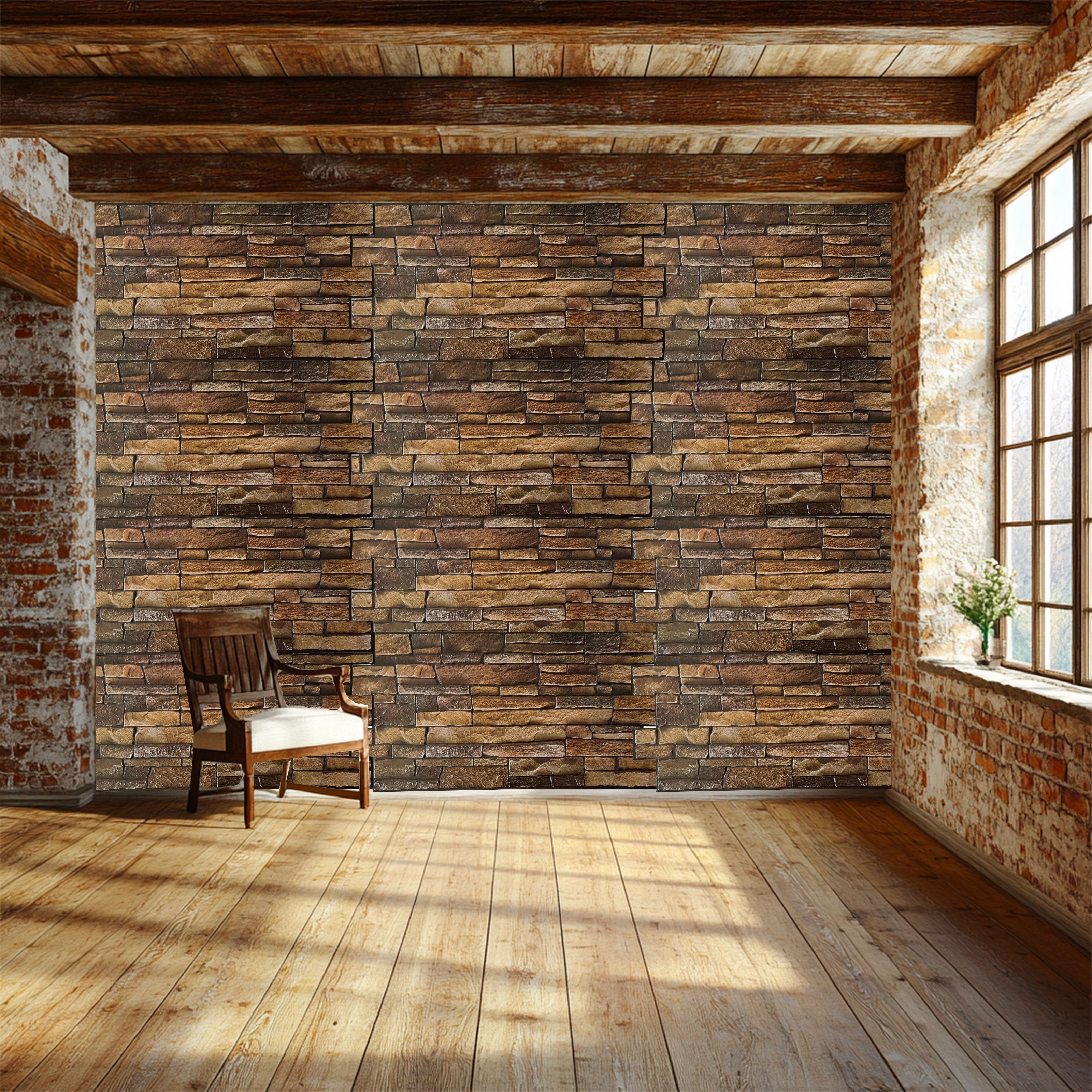 Pannelli 3D Rivestimento a parete in PVC effetto PIETRA PIATTA 96x48cm Realistici, isolanti, idrorepellenti. - Eternal Parquet