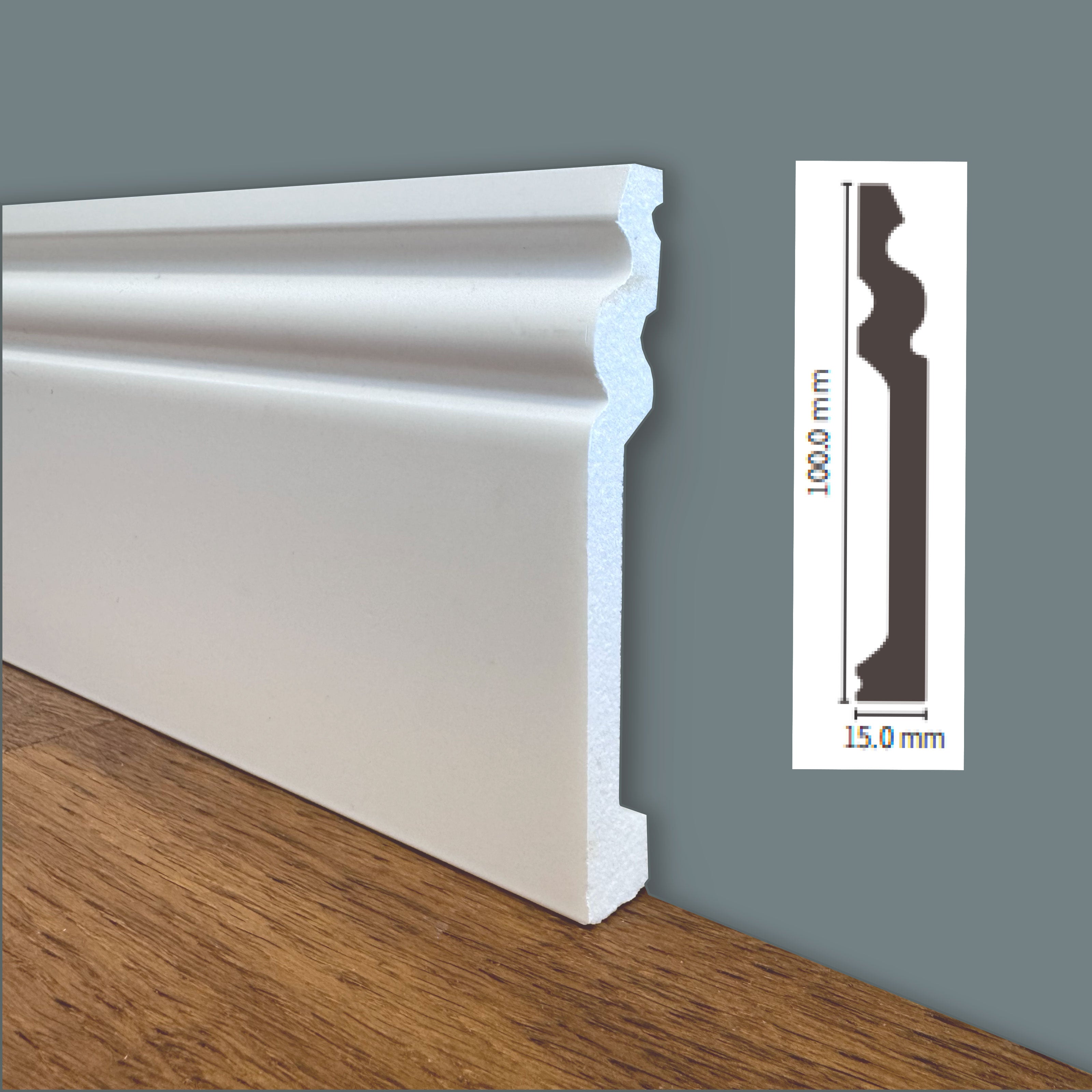 bancale da 100ml di Battiscopa DUCALE in POLIMERI linea BASICBOARD 100x15mm - BIANCO pitturabile - Eternal Parquet