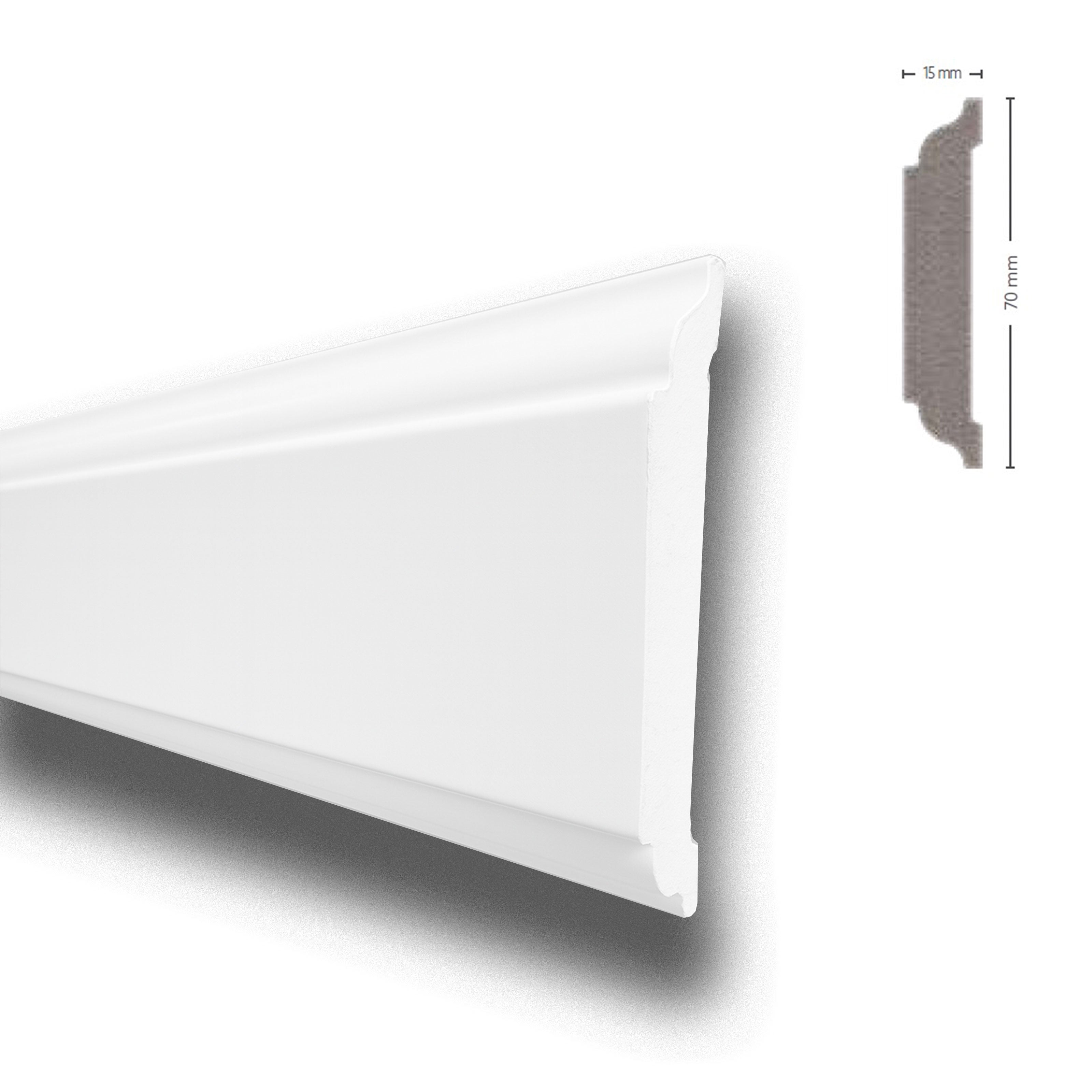 *STOCK FOLLI* Profilo o cornice per boiserie in Polimeri Bianco RAL 9016 verniciabile 70X15mm (Prezzo al metro) - Eternal Parquet