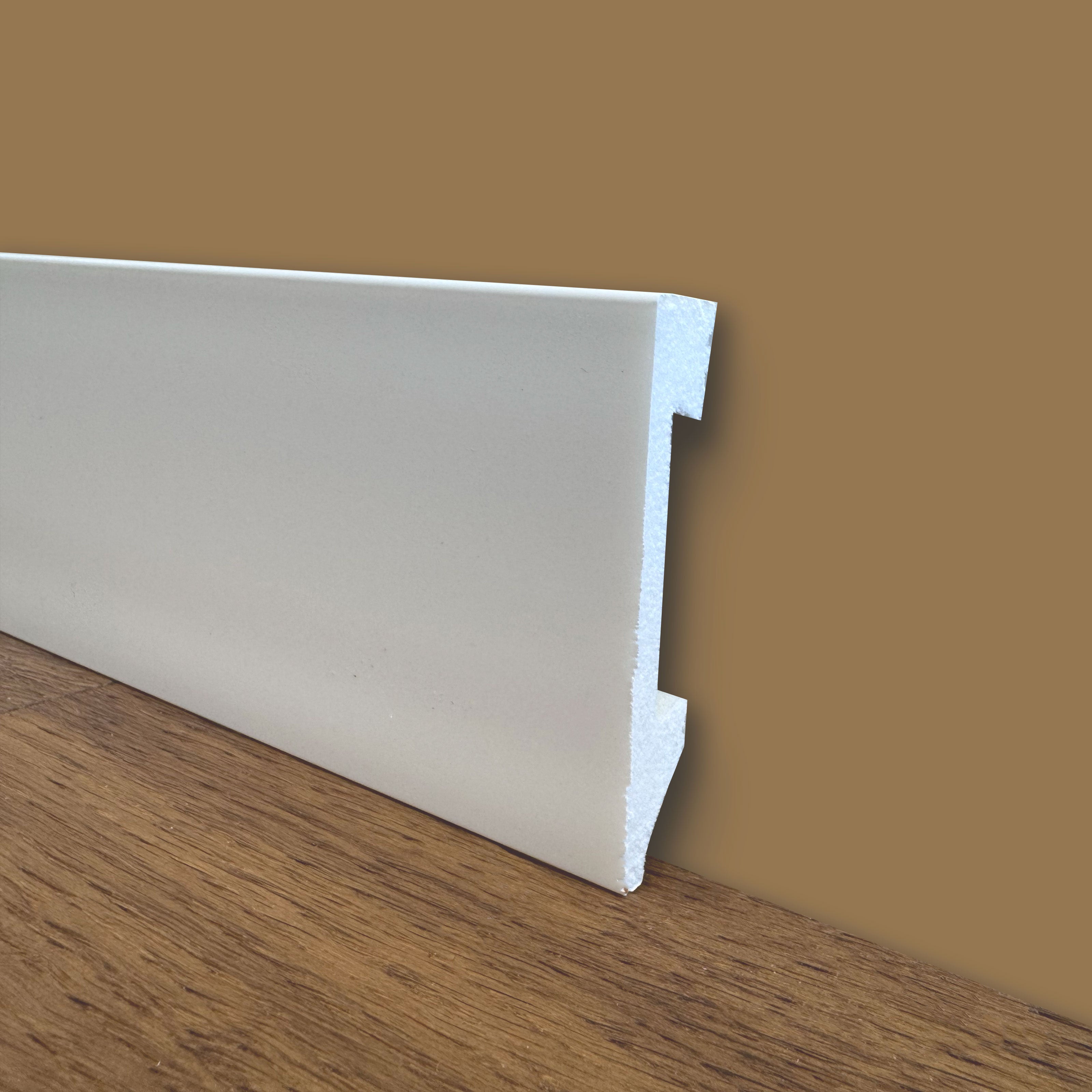 bancale da 100ml di Battiscopa Quadro in POLIMERI linea BASICBOARD 75x14mm - BIANCO pitturabile - Eternal Parquet