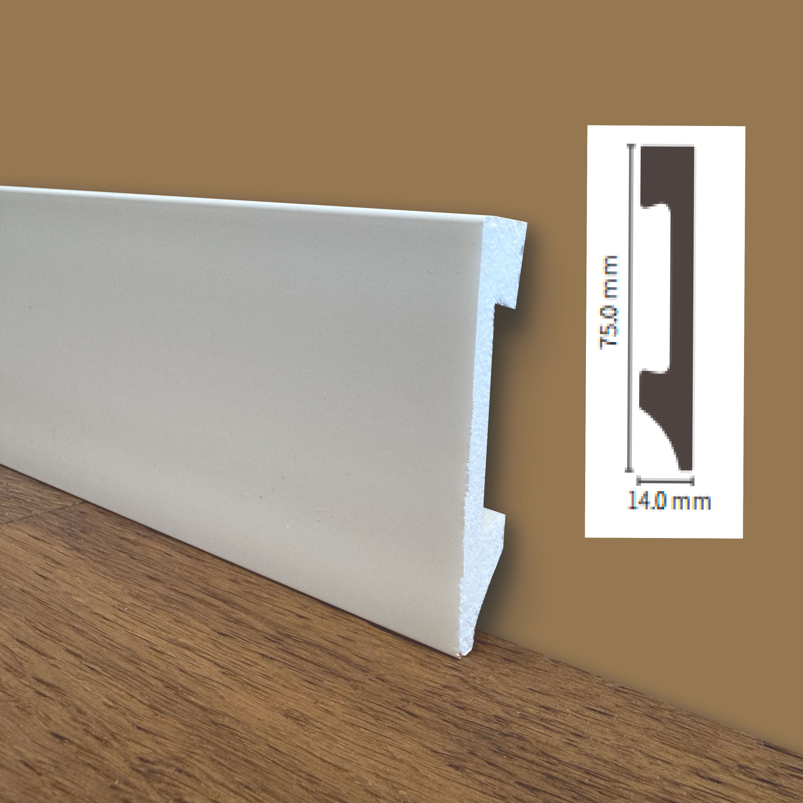 bancale da 100ml di Battiscopa Quadro in POLIMERI linea BASICBOARD 75x14mm - BIANCO pitturabile - Eternal Parquet