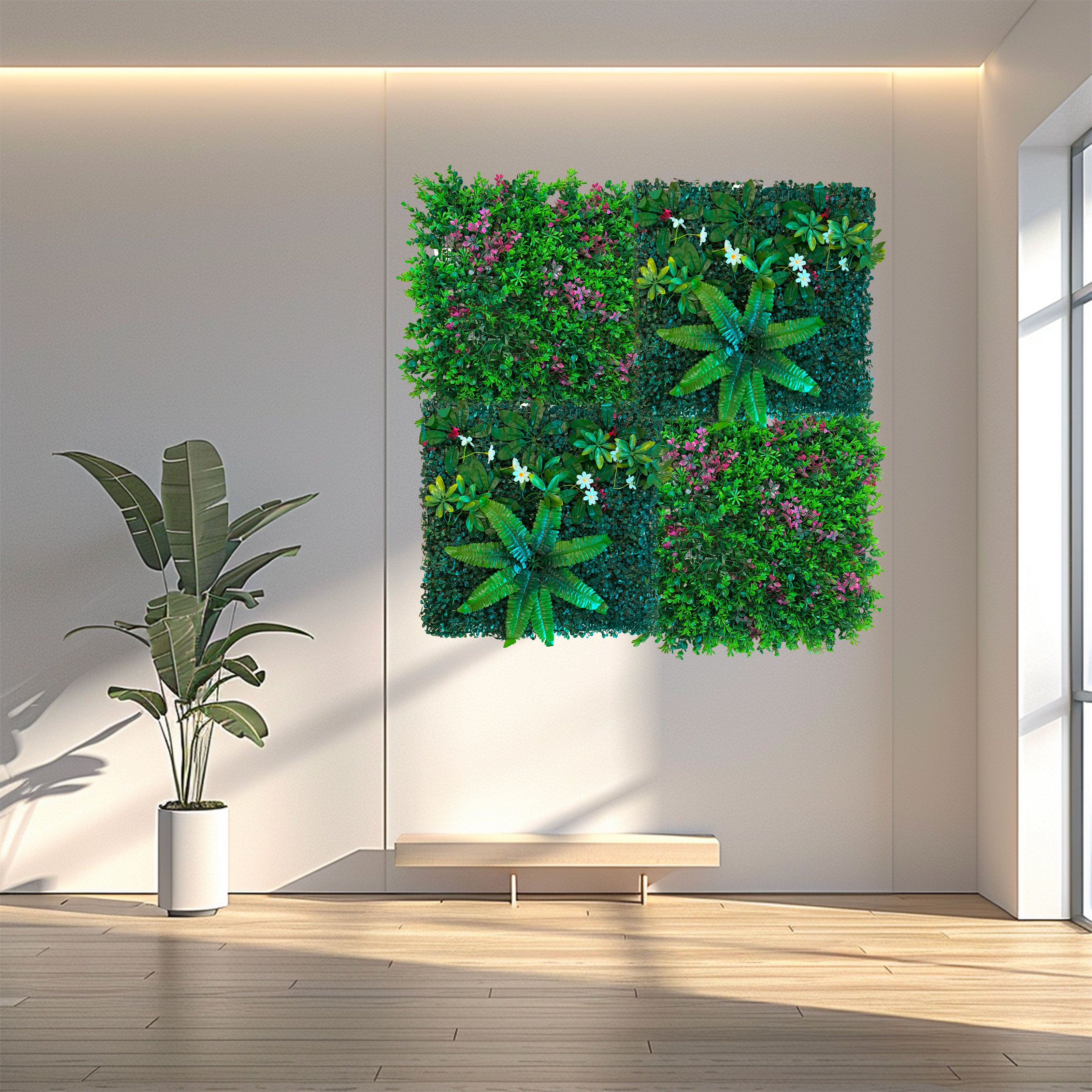 Pannelli Verde Verticale 50×50 cm Ultra-realistici e folti, per interno/esterno BOSSO BICOLORE - Eternal Parquet - Eternal Parquet