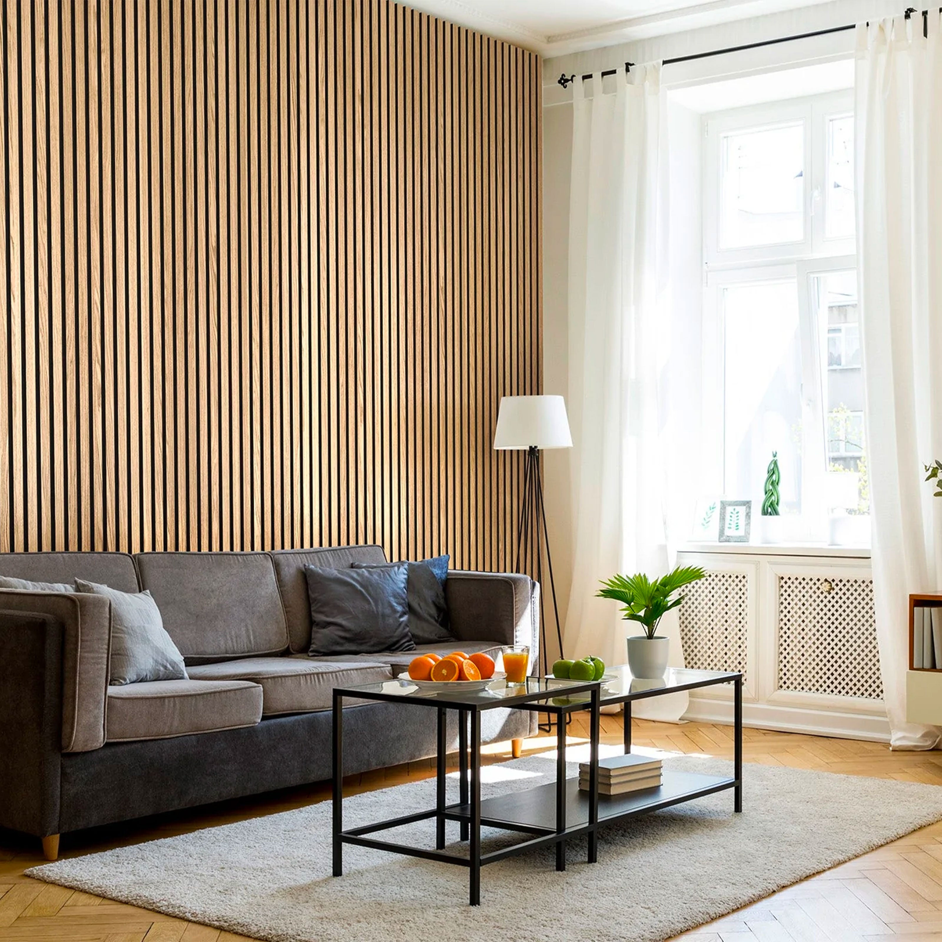 Pannello Acustico Feltro e fibra di legno Lamelli millerighe ROVERE CHIARO 120x34x1,5 - Eternal Parquet