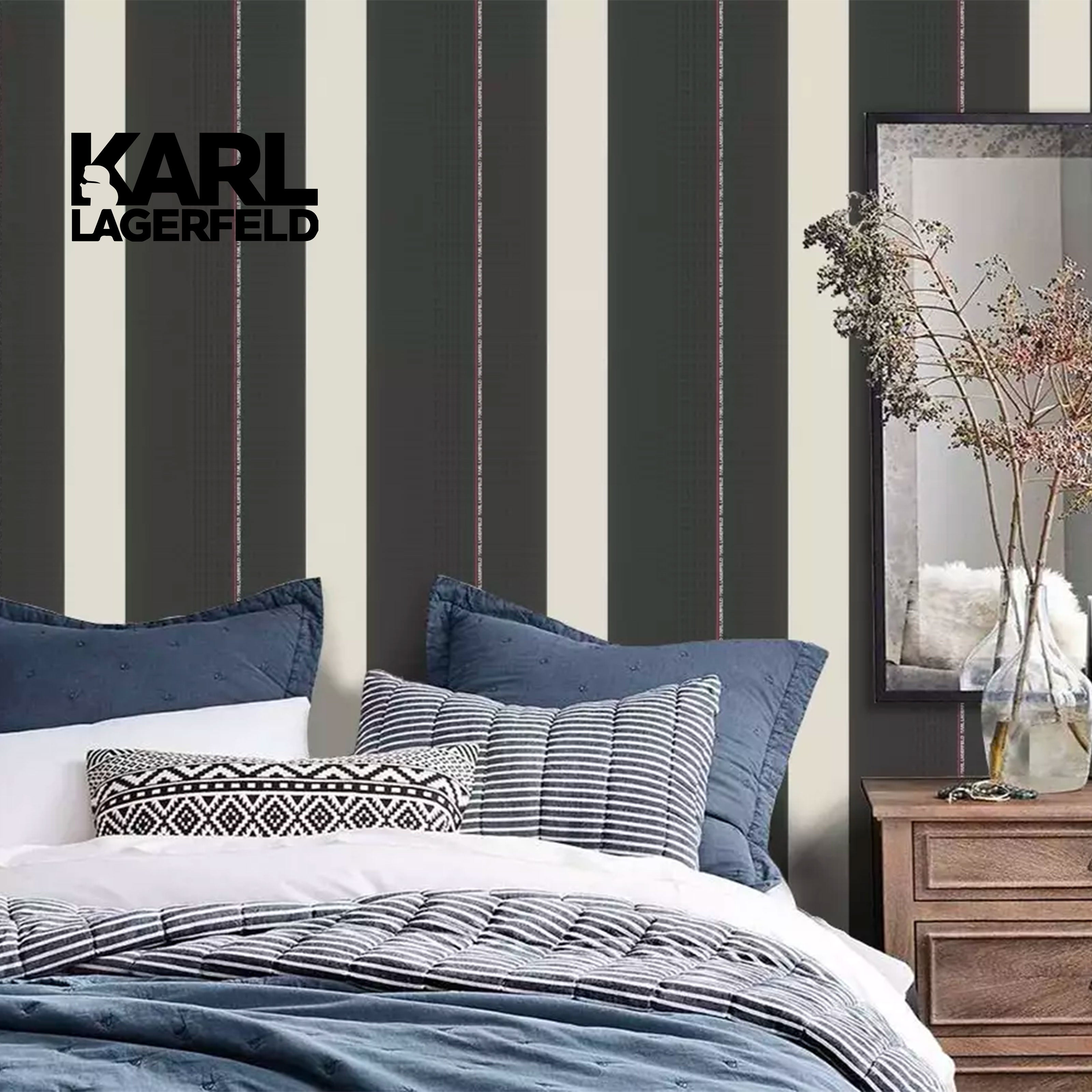 5,32mq Rotolo Carta da Parati griffata KARL LAGERFELD in TNT a rilievo multigloss PREMIUM 10,05x0,53mt cod. 37848-2 - Eternal Parquet