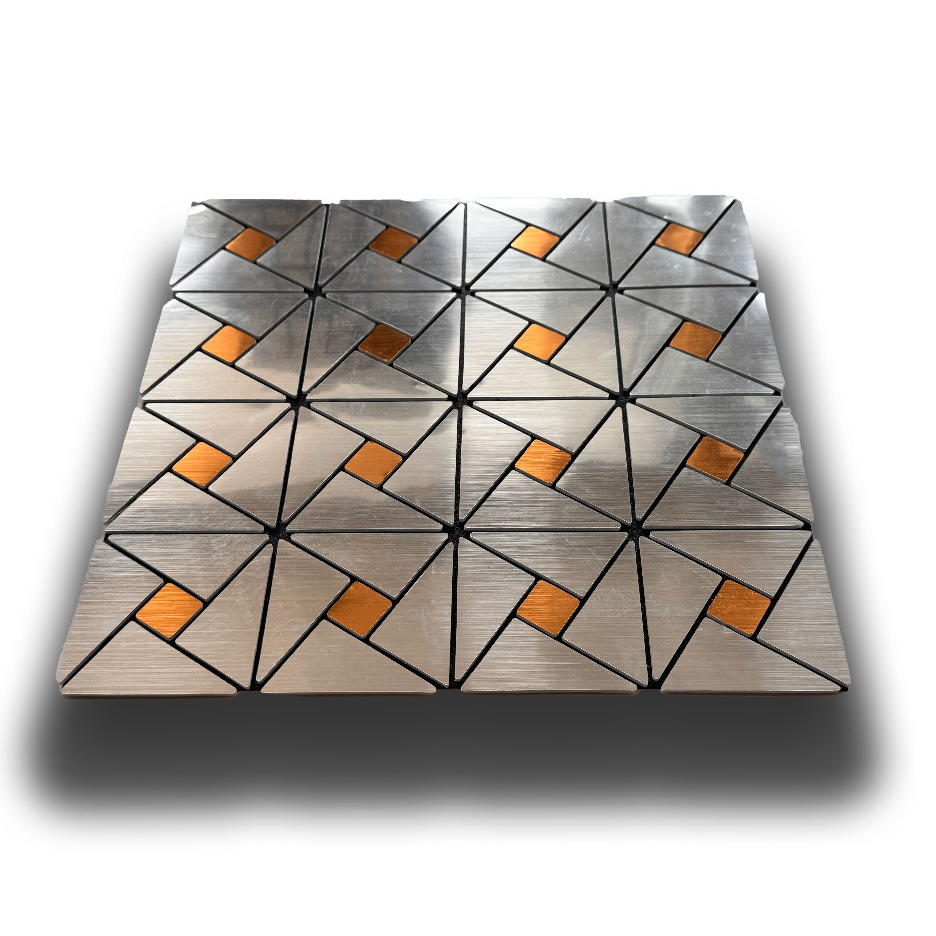 Piastrelle 3D Autoadesive in PET acustiche e isolanti 30x30cm (4mm spessore) TRIANGOLI ORO ARGENTO - Eternal Parquet