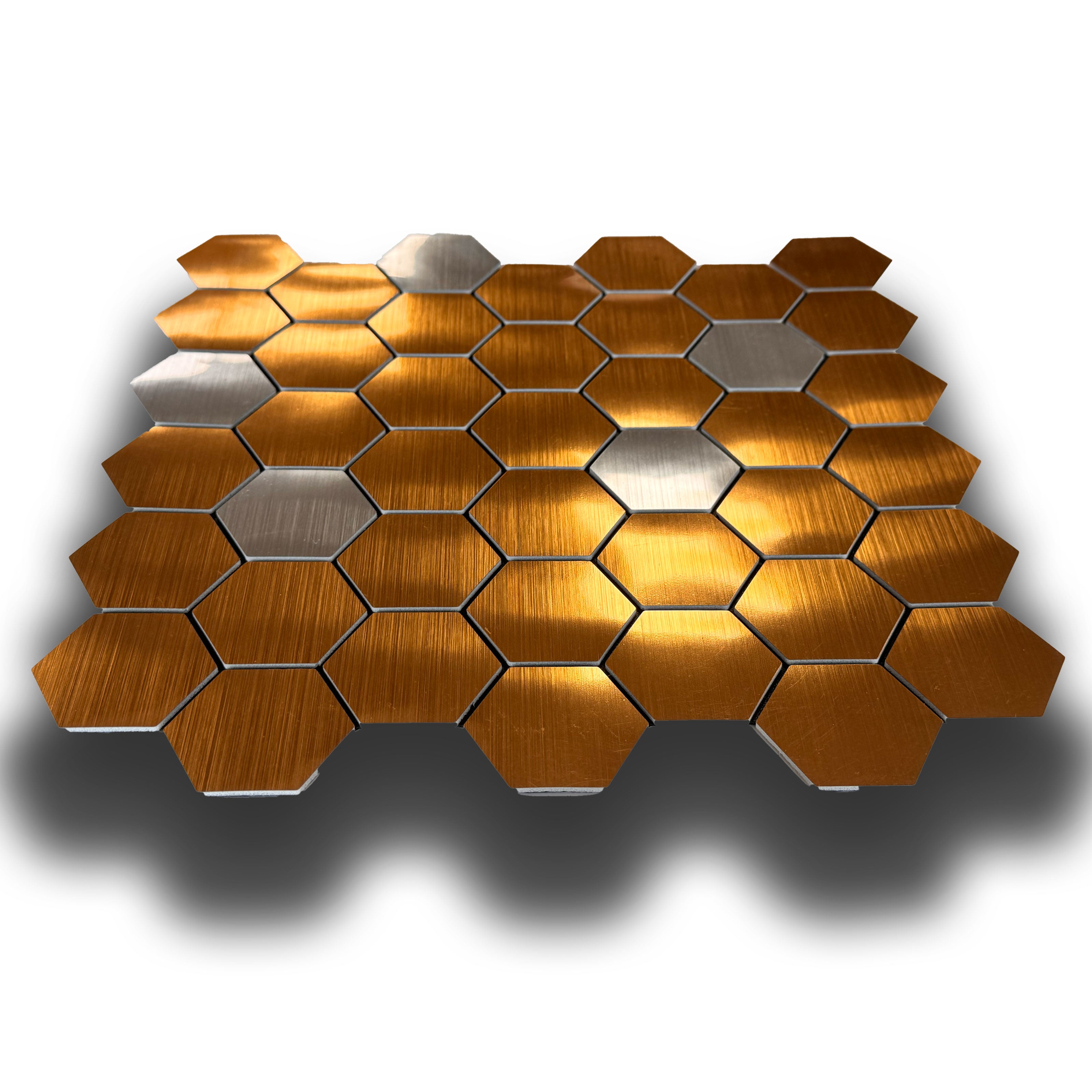 Piastrelle 3D Autoadesive in PET acustiche e isolanti 30x30cm (4mm spessore) ESAGONI ORO ARGENTO - Eternal Parquet