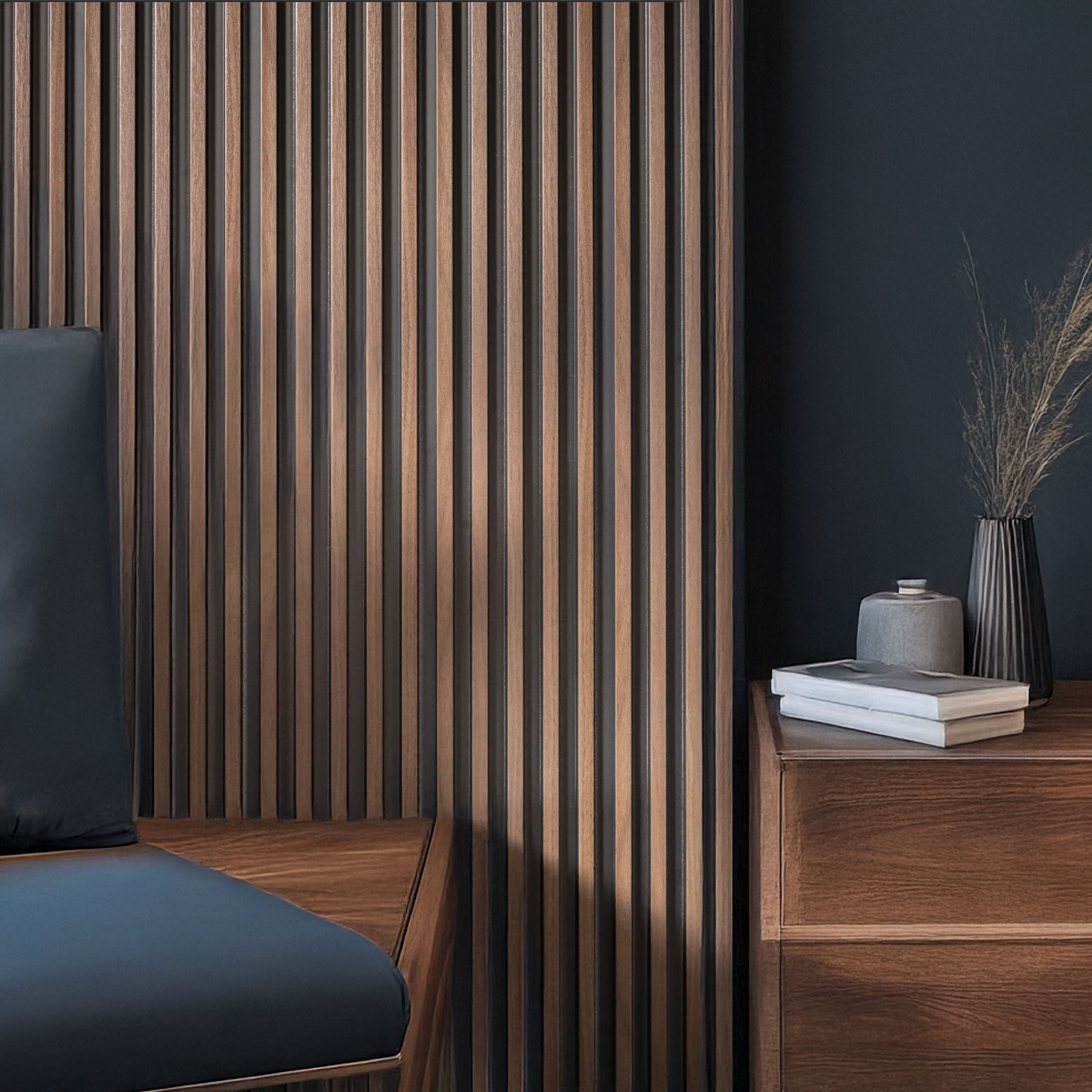 €2,99ml - Asta intera 12x122x2900mm di Rivestimento Parete Boiserie cannettato Lamelli stretti in Polimeri ROVERE FUMO - Eternal Parquet
