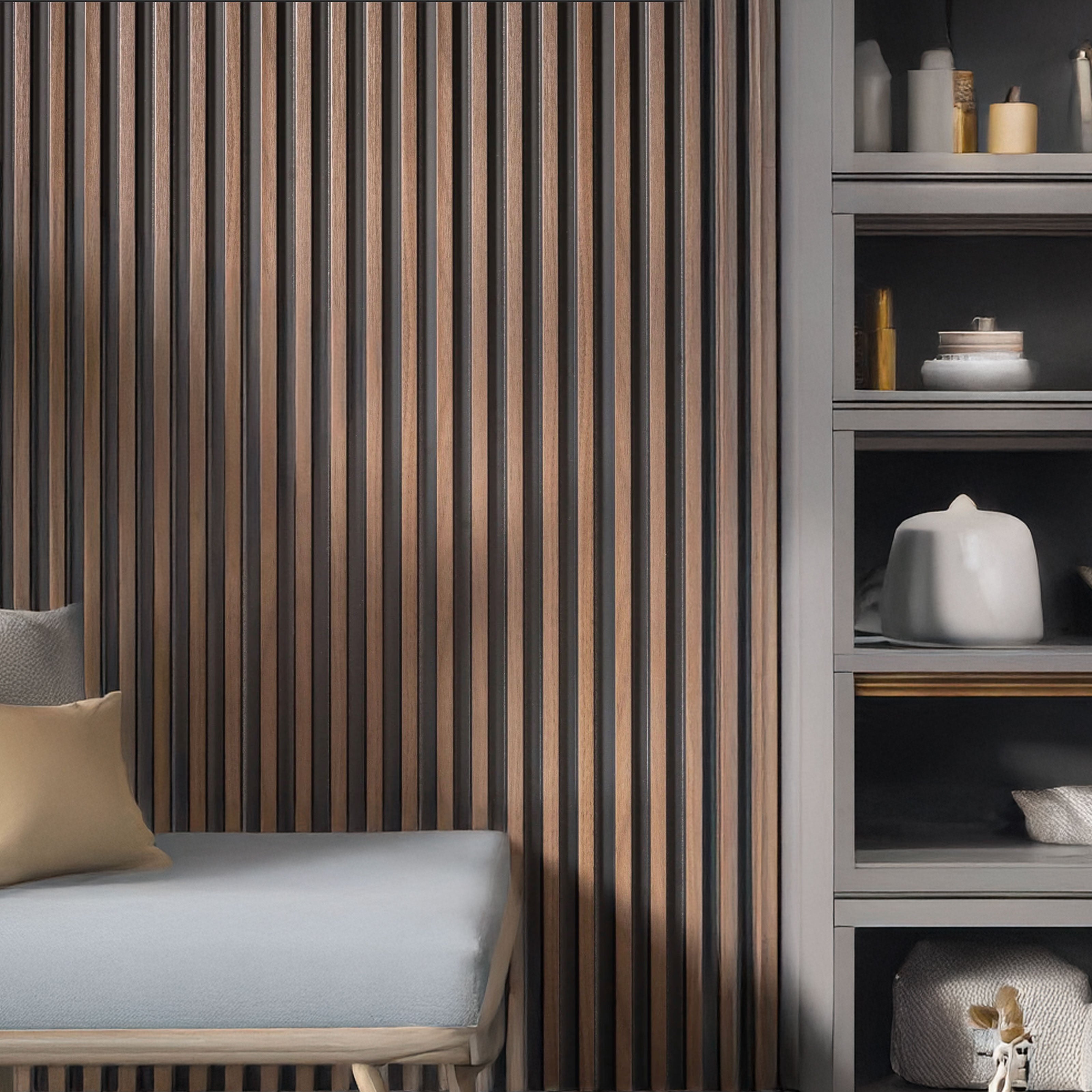 €2,99ml - Asta intera 12x122x2900mm di Rivestimento Parete Boiserie cannettato Lamelli stretti in Polimeri ROVERE FUMO - Eternal Parquet