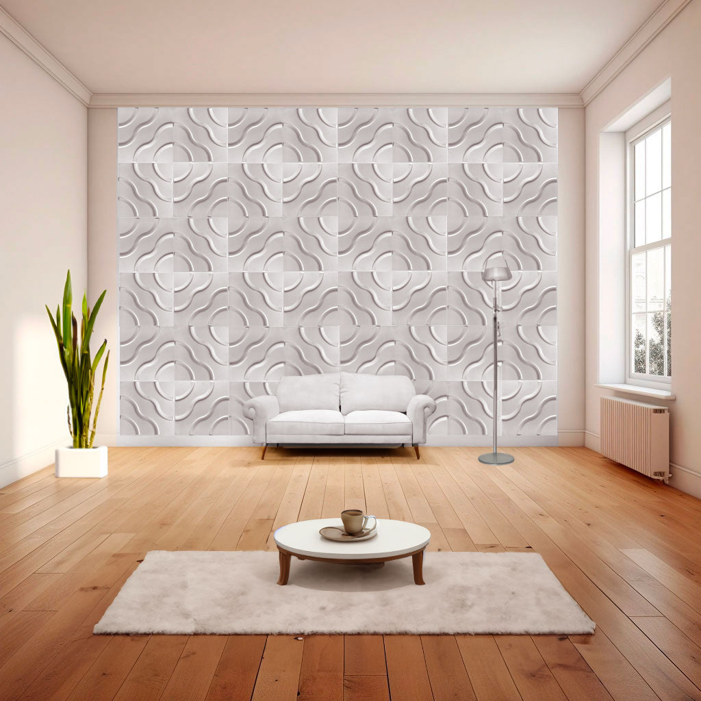 €1,99 Pannello in fibra naturale a parete 3D, rivestimento di lusso 3D 50X50cm BIANCO verniciabile FIORI - Eternal Parquet