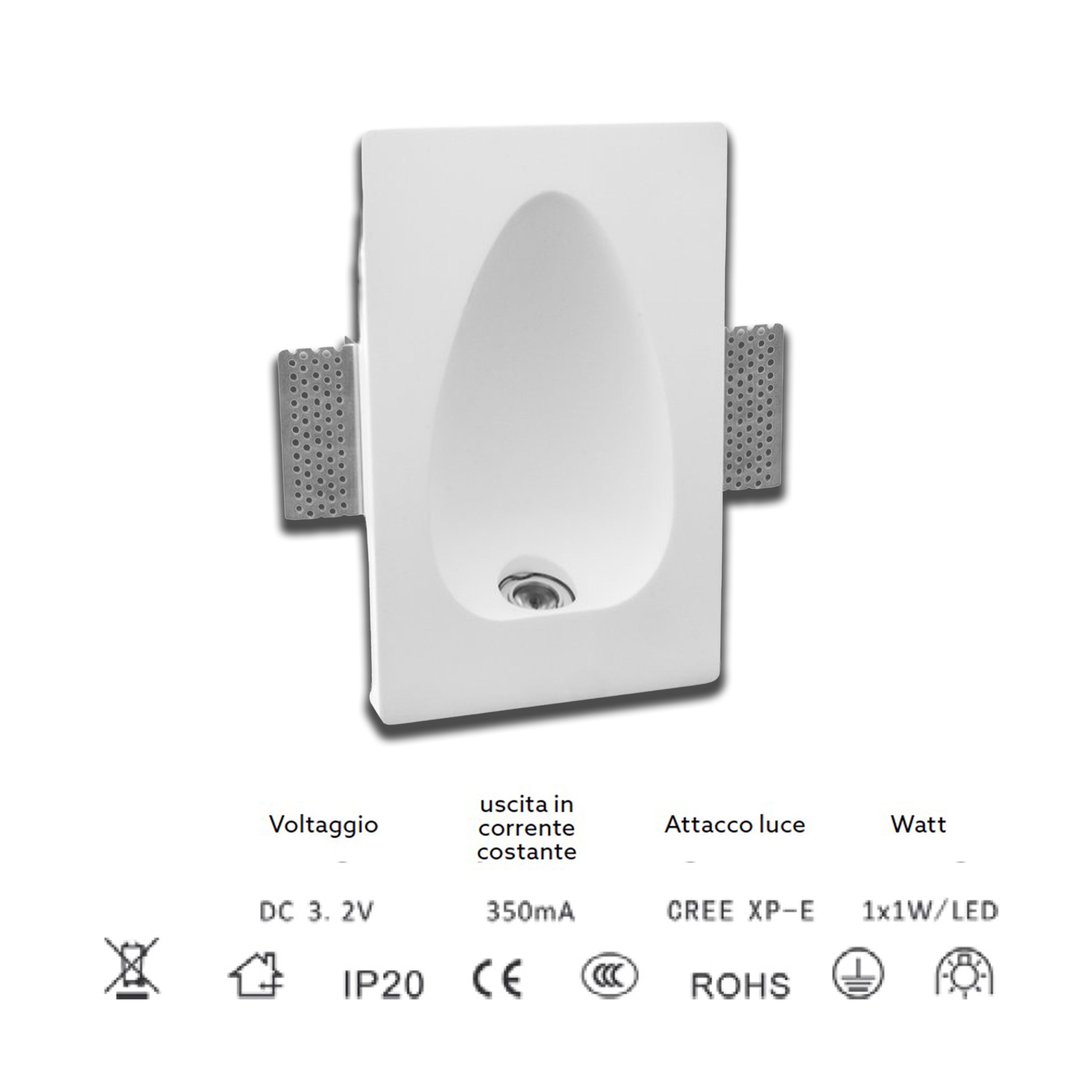 *STOCK* Portafaretto In Gesso Ceramico LED ad incasso Segnapasso 230x145mm 1X1W CREE XP-E IP20 3.2V - Eternal Parquet