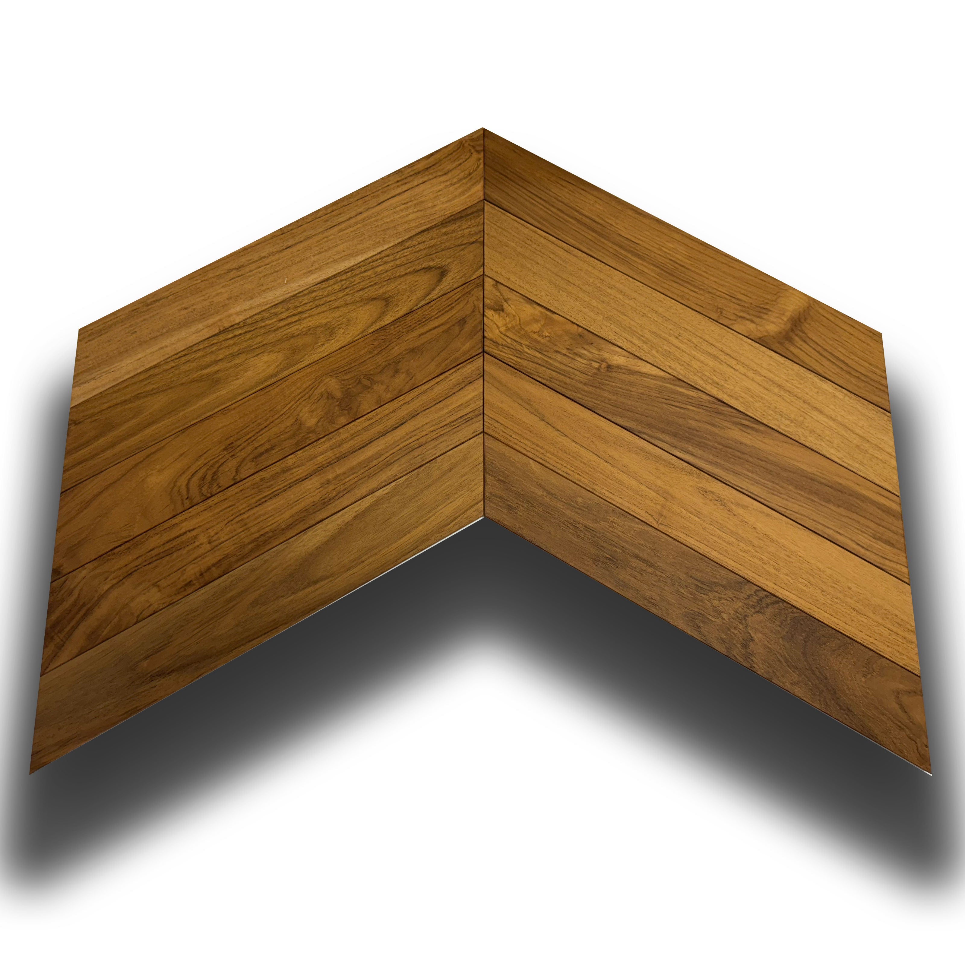 Parquet prefinito massello (due strati in teak) Teak Asia Spina ungherese vern. effetto olio, bisellato 10x70x490 - Eternal Parquet