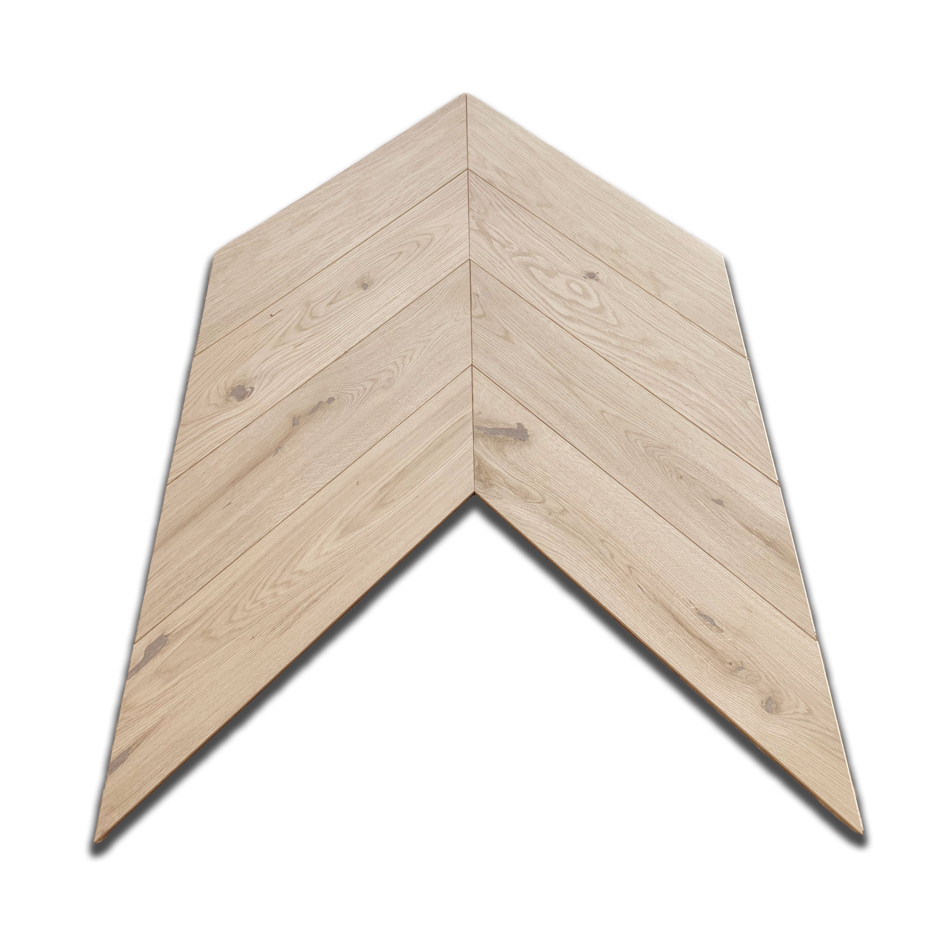 €33,99MQ *STOCK LUXURY* Lotto da 37mq Chevron in Rovere nodato prefinito prelevigato bisell. grezzo 12x120x470mm (3mm nobile) - Eternal Parquet