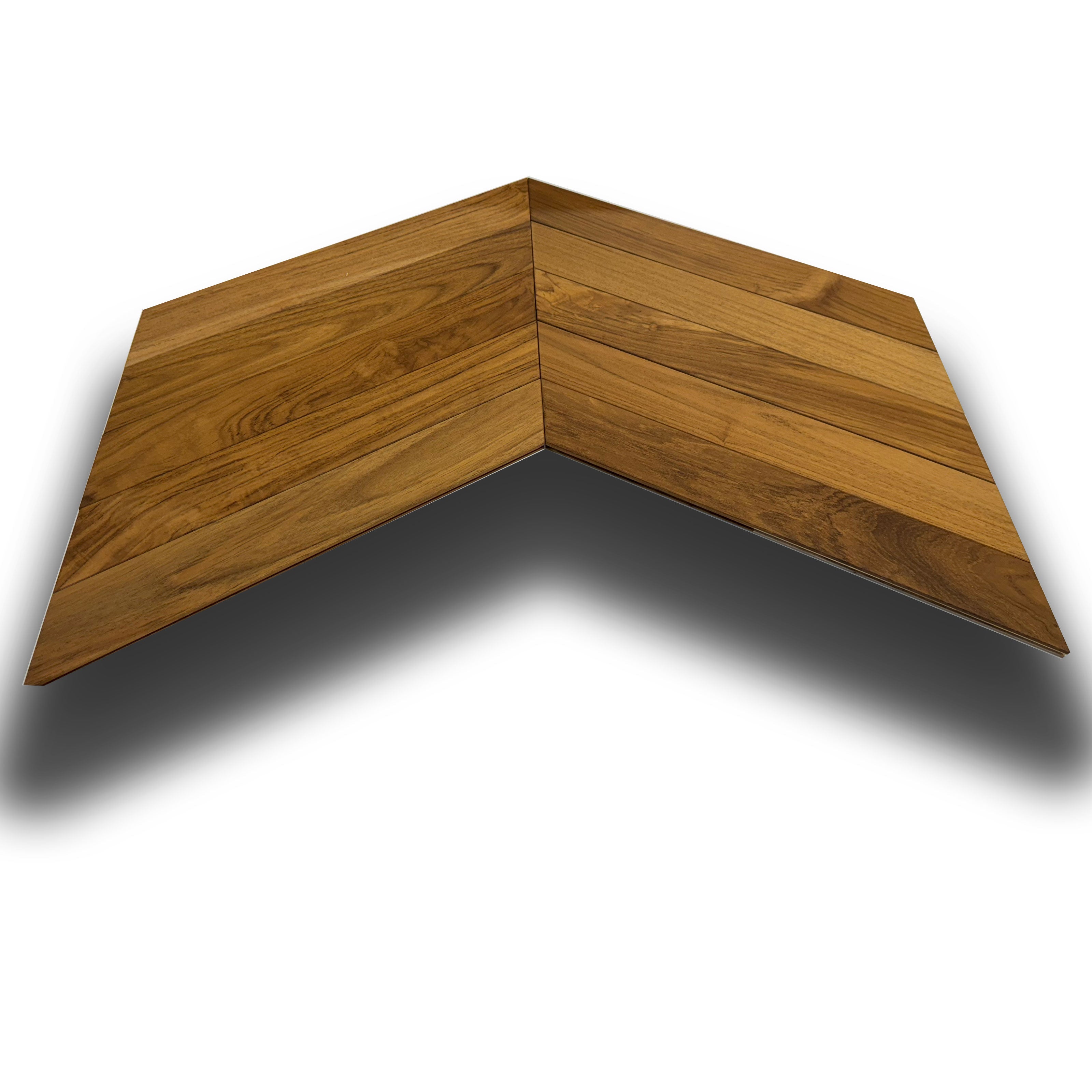 Parquet prefinito massello (due strati in teak) Teak Asia Spina ungherese vern. effetto olio, bisellato 10x70x490 - Eternal Parquet