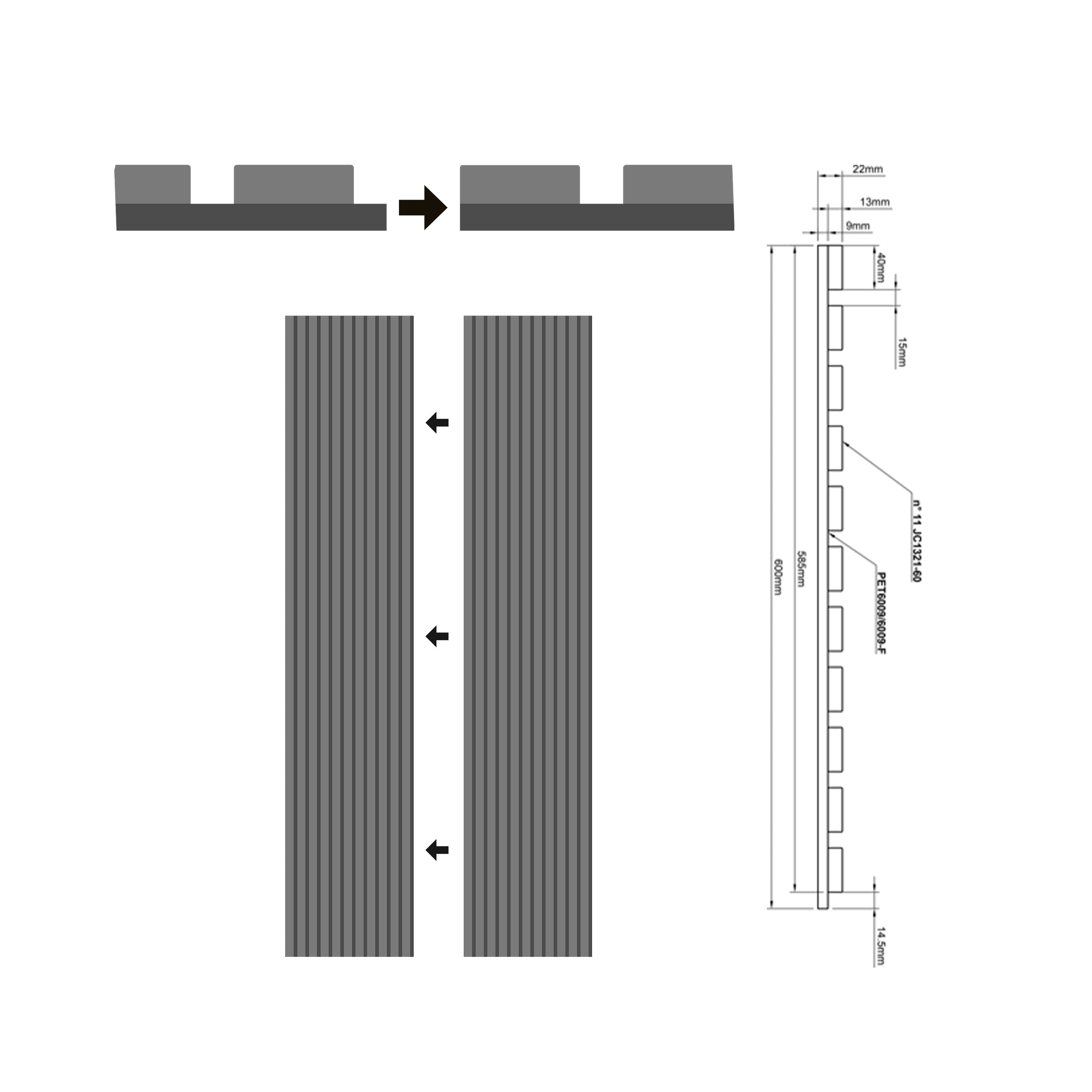 €49,90al mq - pacco da 3,6mq (due aste) 22x600x3000mm di Rivestimento ACUSTICO Pet e polimeri LAMELLI vari decori - Eternal Parquet
