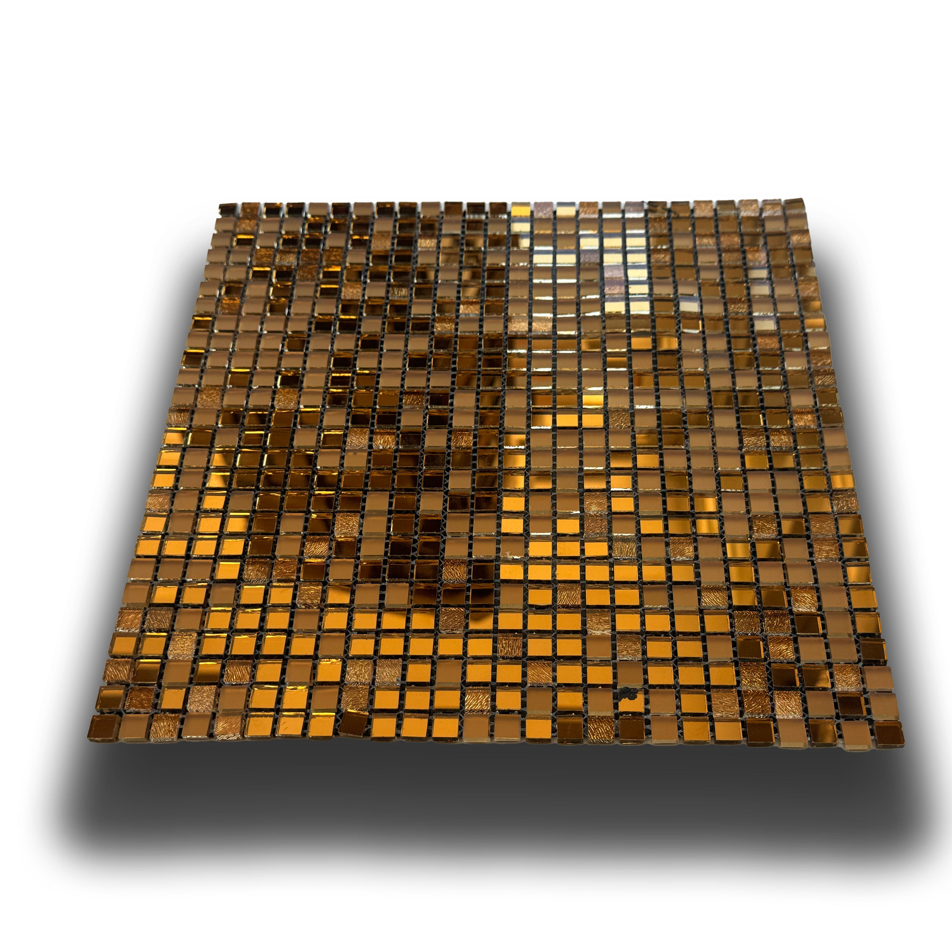 TOP di GAMMA! Piastrella autoadesiva in VETRO lucido mosaico 30x30cm (sp. 3mm) color ORO, idrofobo. - Eternal Parquet