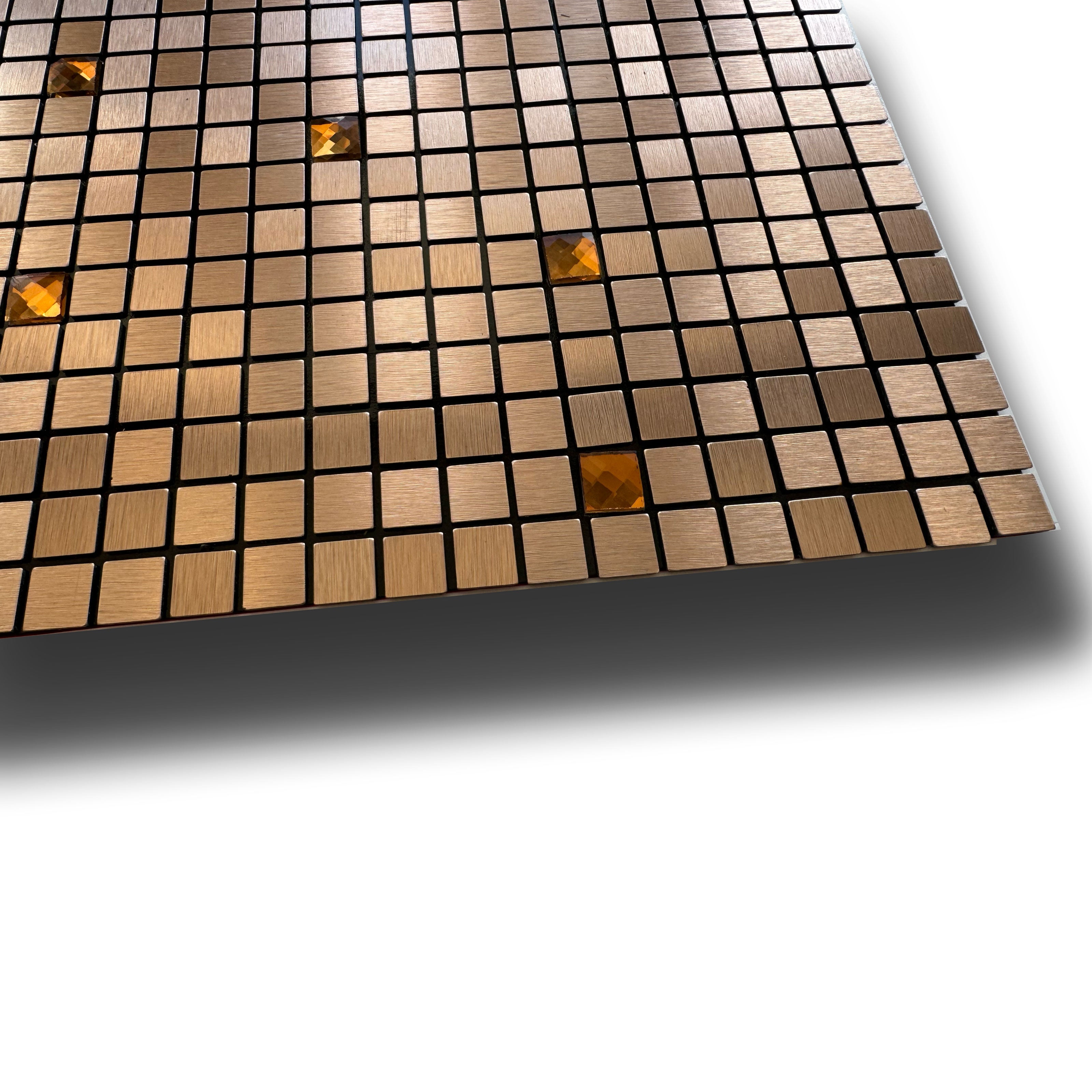 TOP! Piastrella autoadesiva in vero alluminio con inserti in Vetro 30x30cm (sp. 3mm) color RAME - Eternal Parquet