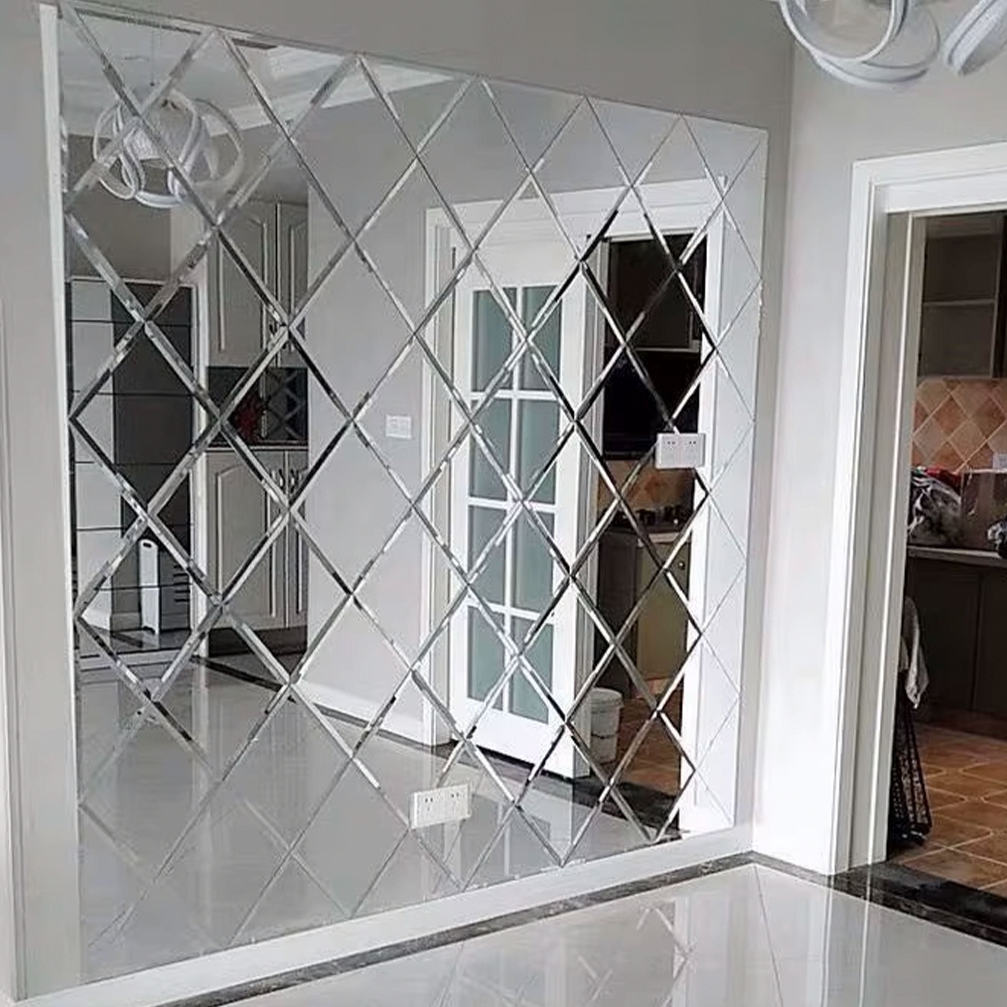 TOP di GAMMA! Piastrella autoadesiva in VETRO lucido ROMBI 30x30cm (sp. 3mm) color NATURALE, idrofobo. (Copia) - Eternal Parquet