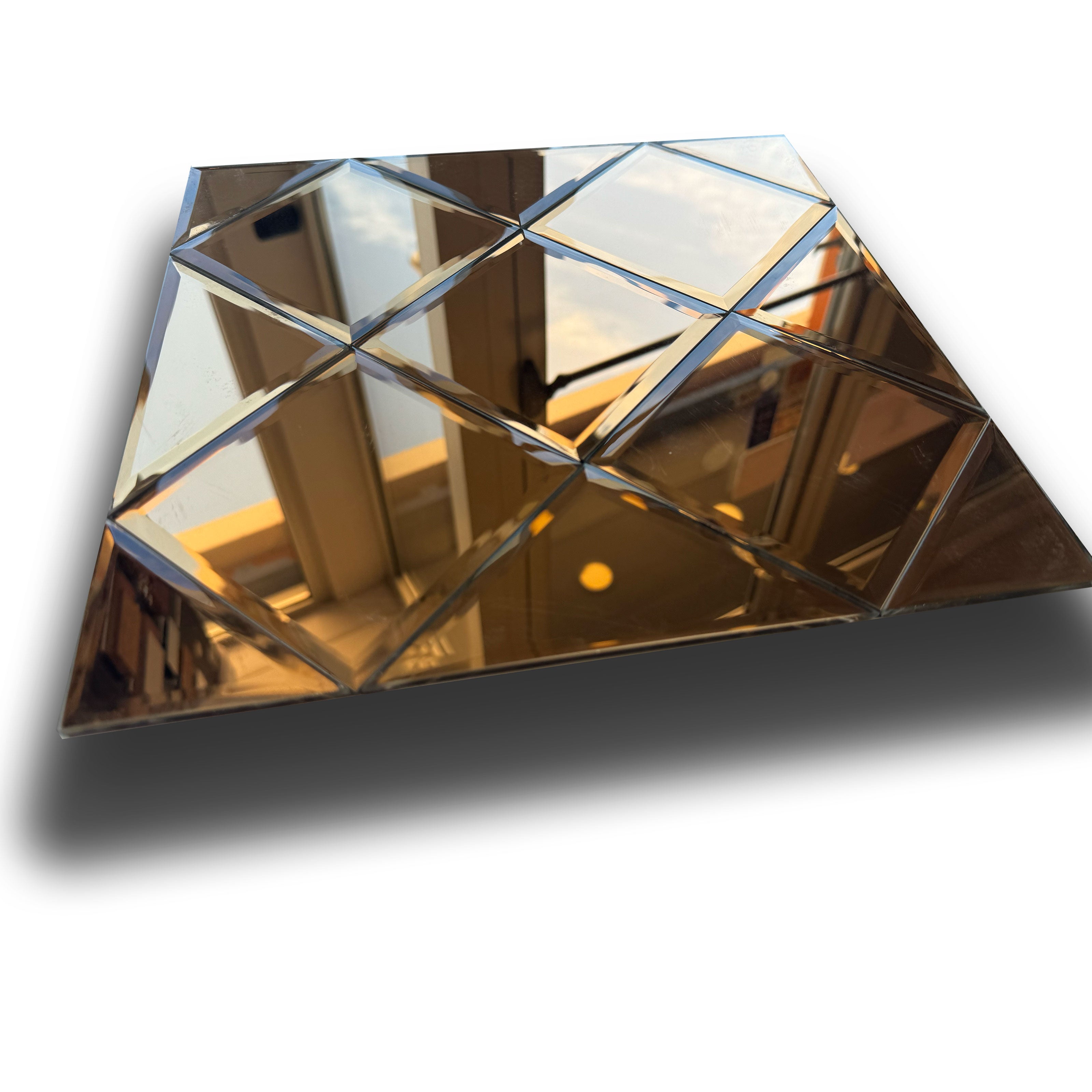 TOP di GAMMA! Piastrella autoadesiva in VETRO lucido ROMBI 30x30cm (sp. 3mm) color ORO, idrofobo. - Eternal Parquet