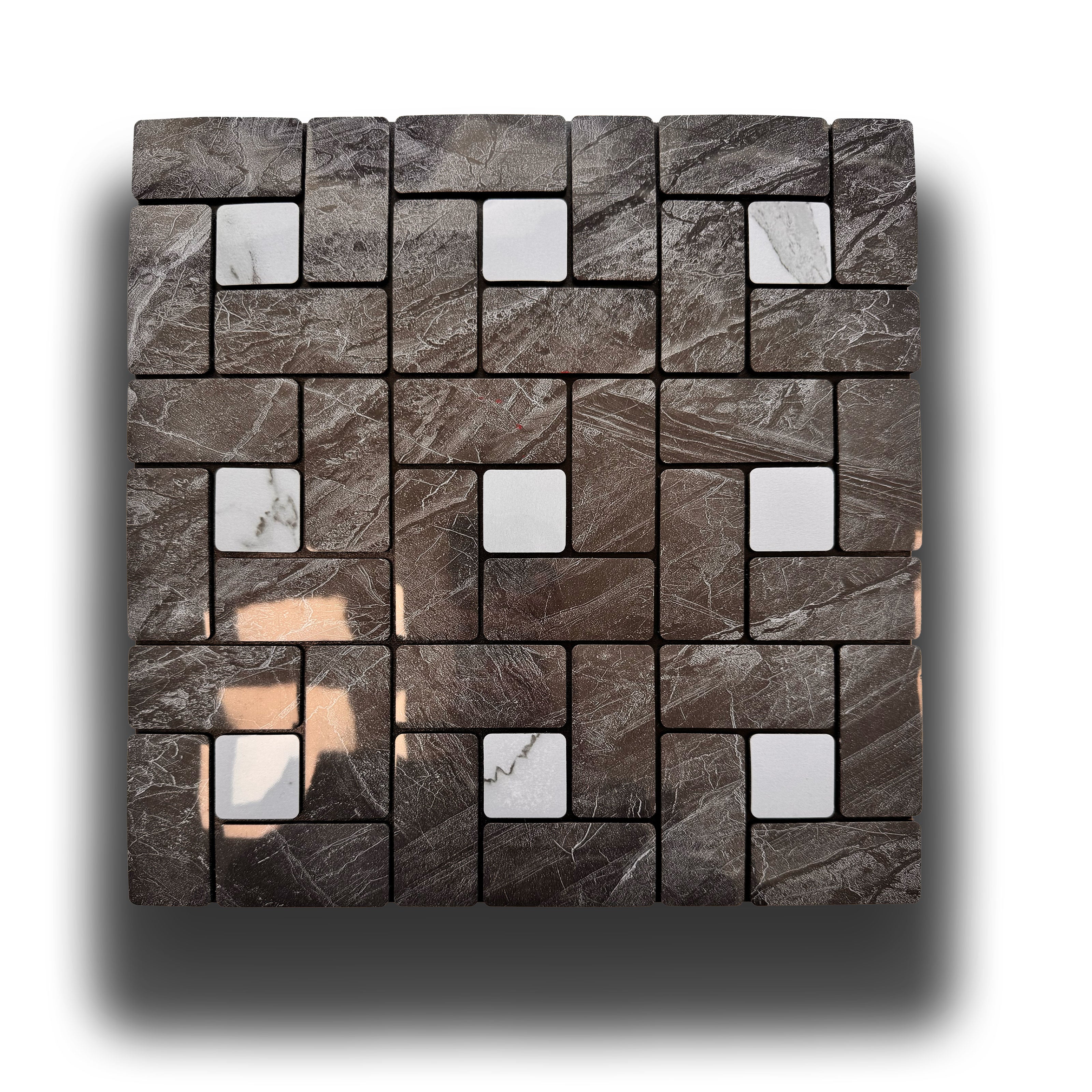 Piastrelle 3D Autoadesive in PET acustiche e isolanti 30x30cm (4mm spessore) MOSAICO NERO E CARRARA - Eternal Parquet