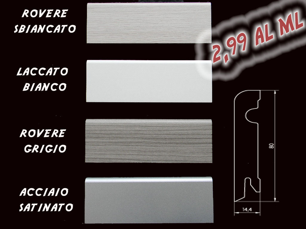 Battiscopa passacavo 1,5x8x240cm in MDF pacco da 24 metri lineari Eternal Parquet