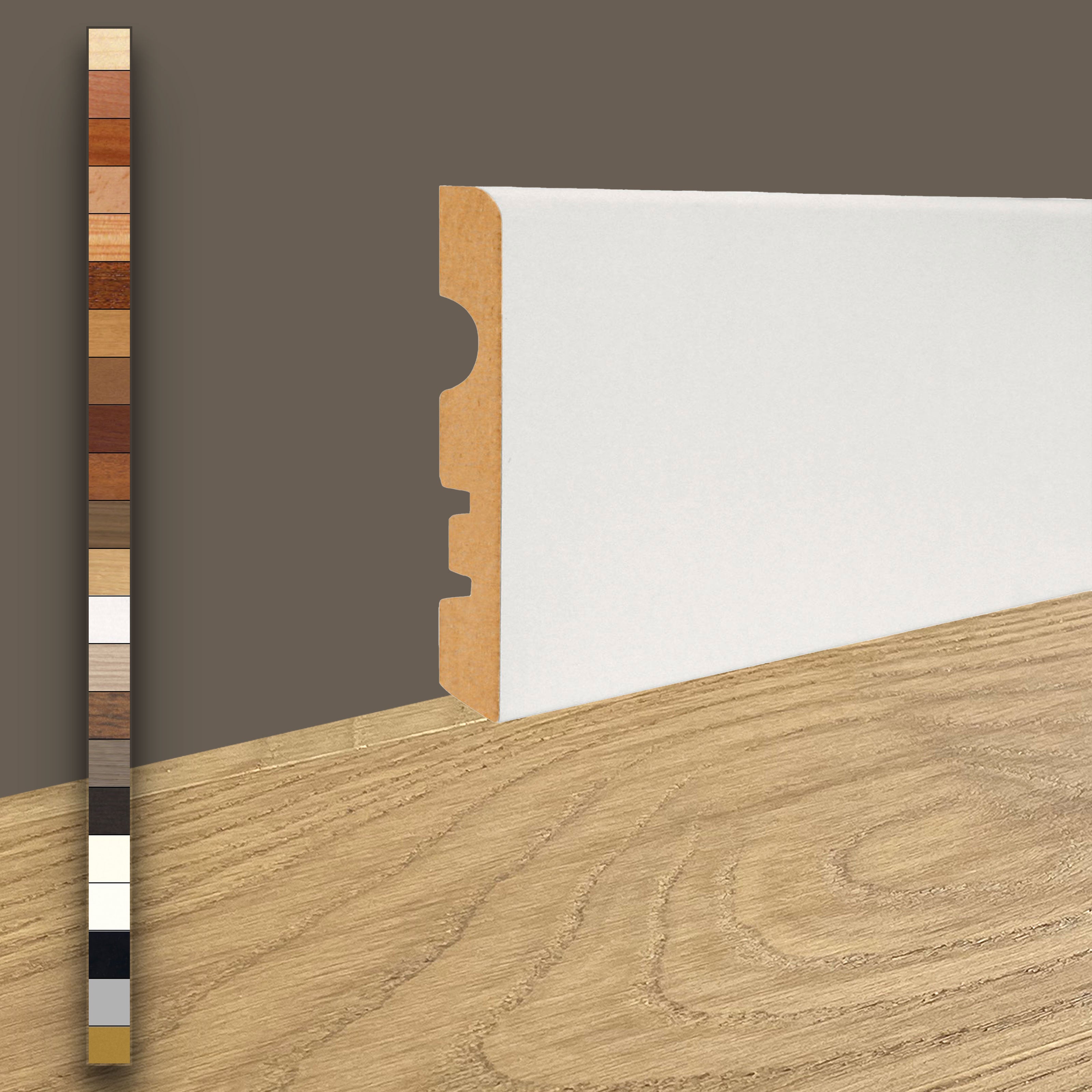 96ML Battiscopa MDF 70X10 Passacavo BC varie essenze incl. Bianchi RAL, ORO, ALLUMINIO - Eternal Parquet