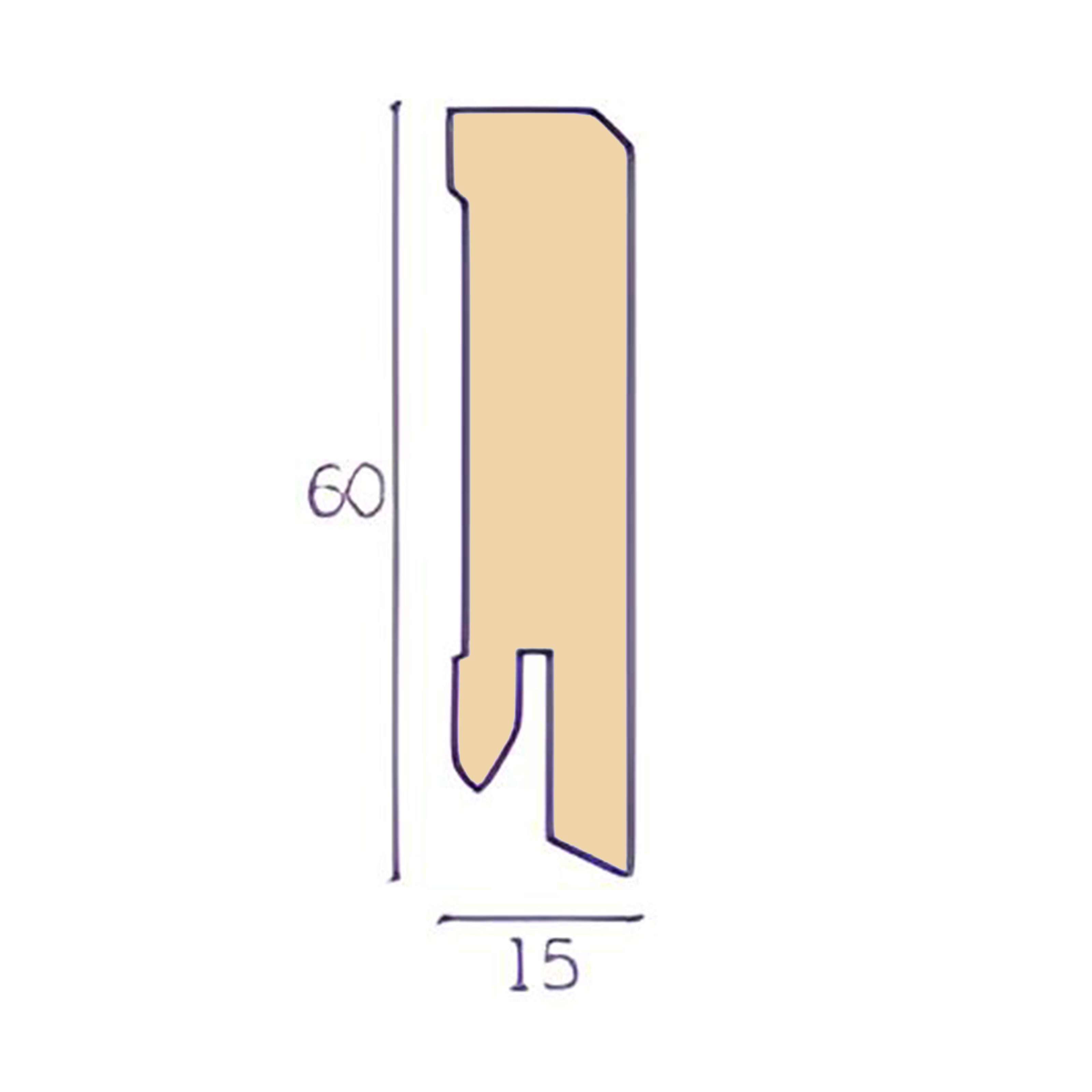 96ML Battiscopa Squadrato BASSO MDF 60X15 tutte le essenze incl. ral 9016, nero, argento - Eternal Parquet