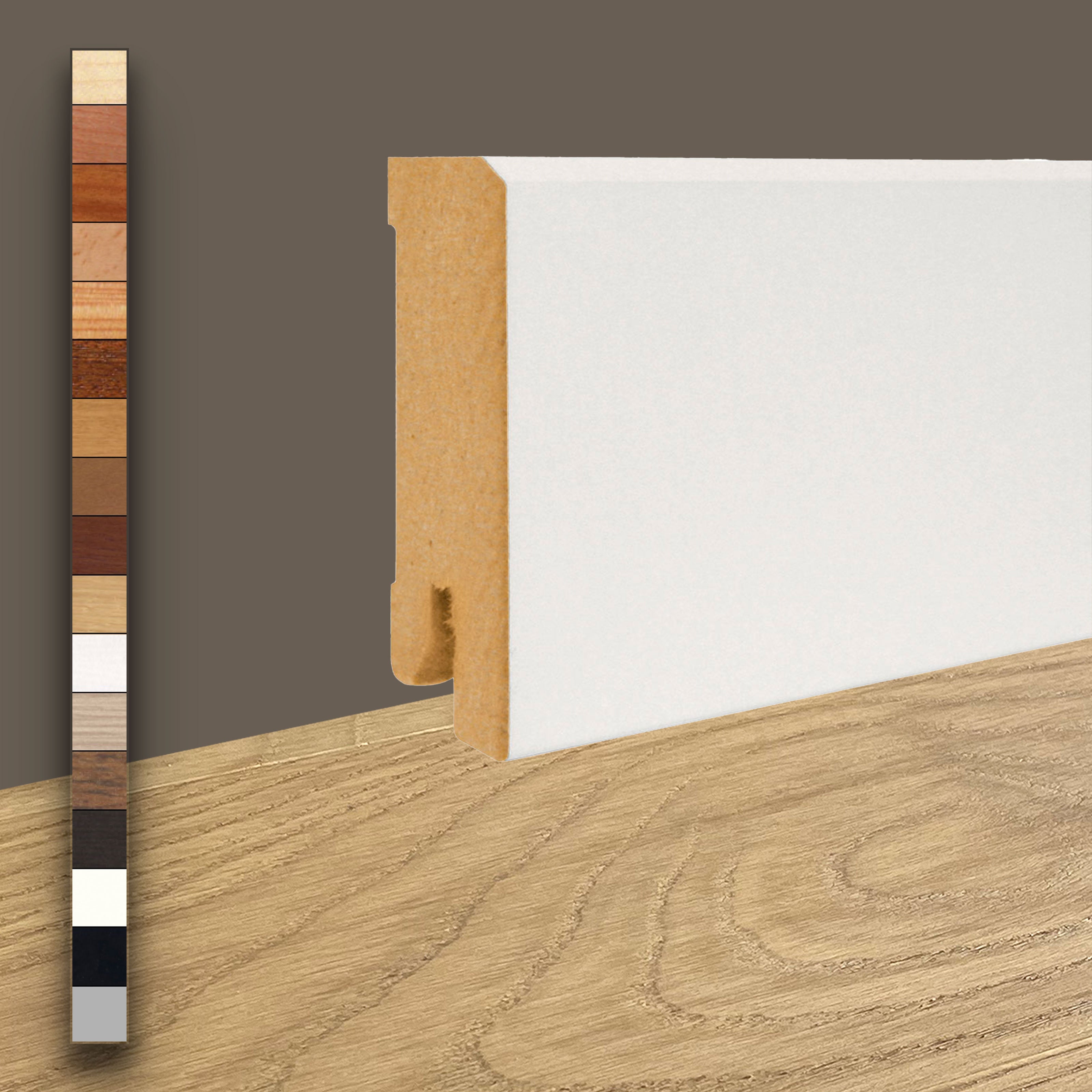 96ML Battiscopa Squadrato BASSO MDF 60X15 tutte le essenze incl. ral 9016, nero, argento - Eternal Parquet