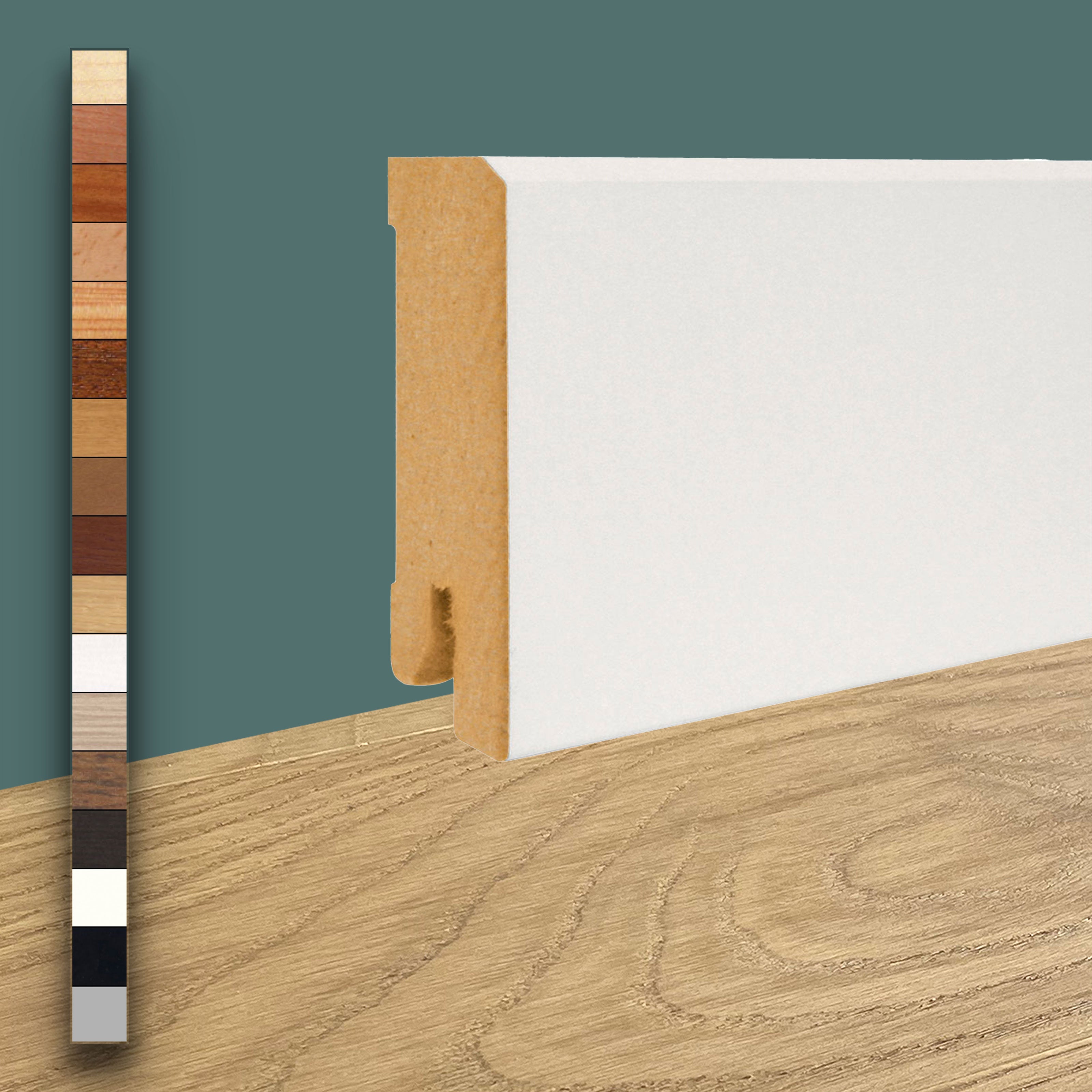 96ML Battiscopa Squadrato BASSO MDF 60X15 tutte le essenze incl. ral 9016, nero, argento - Eternal Parquet