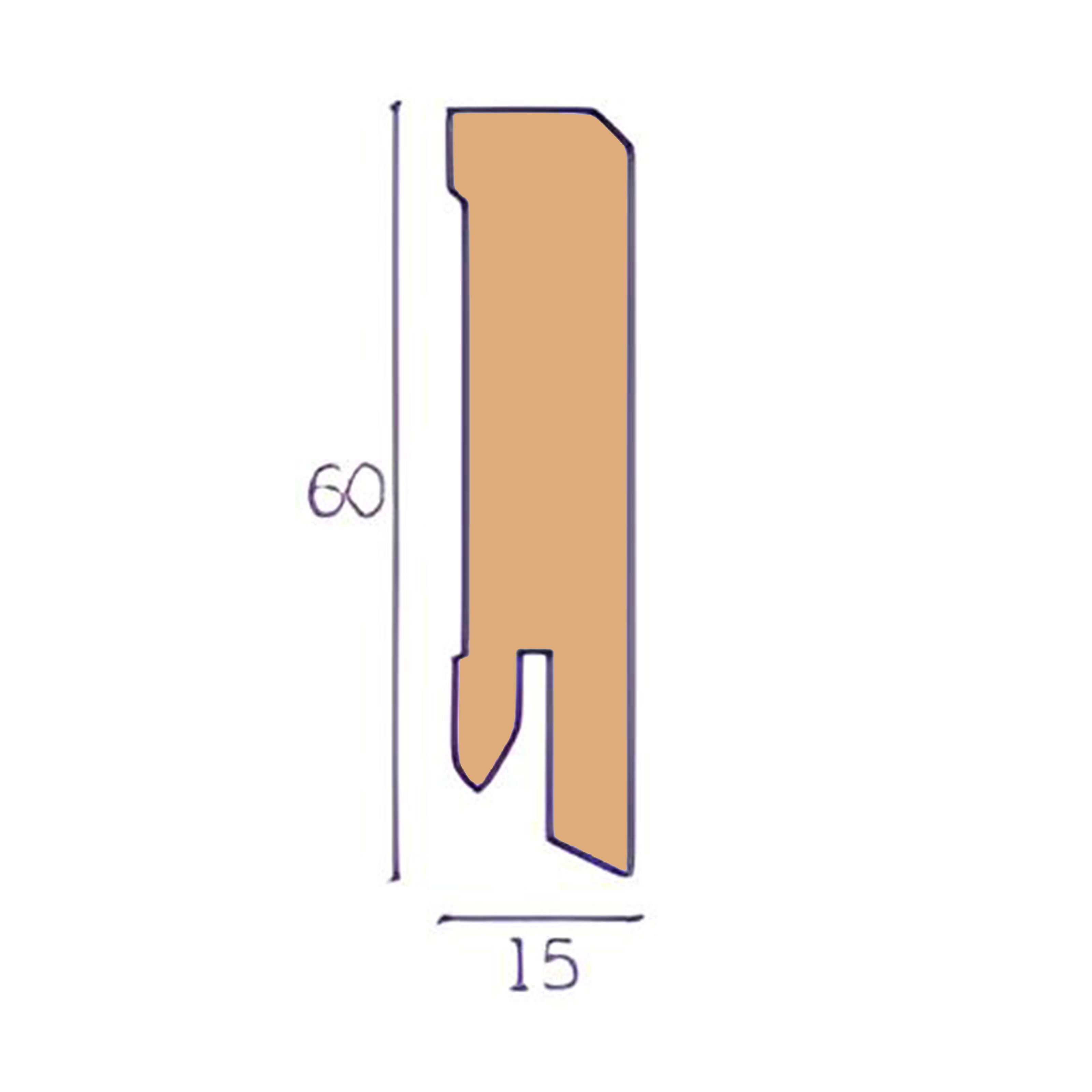96ML Battiscopa Squadrato BASSO MDF 60X15 tutte le essenze incl. ral 9016, nero, argento - Eternal Parquet