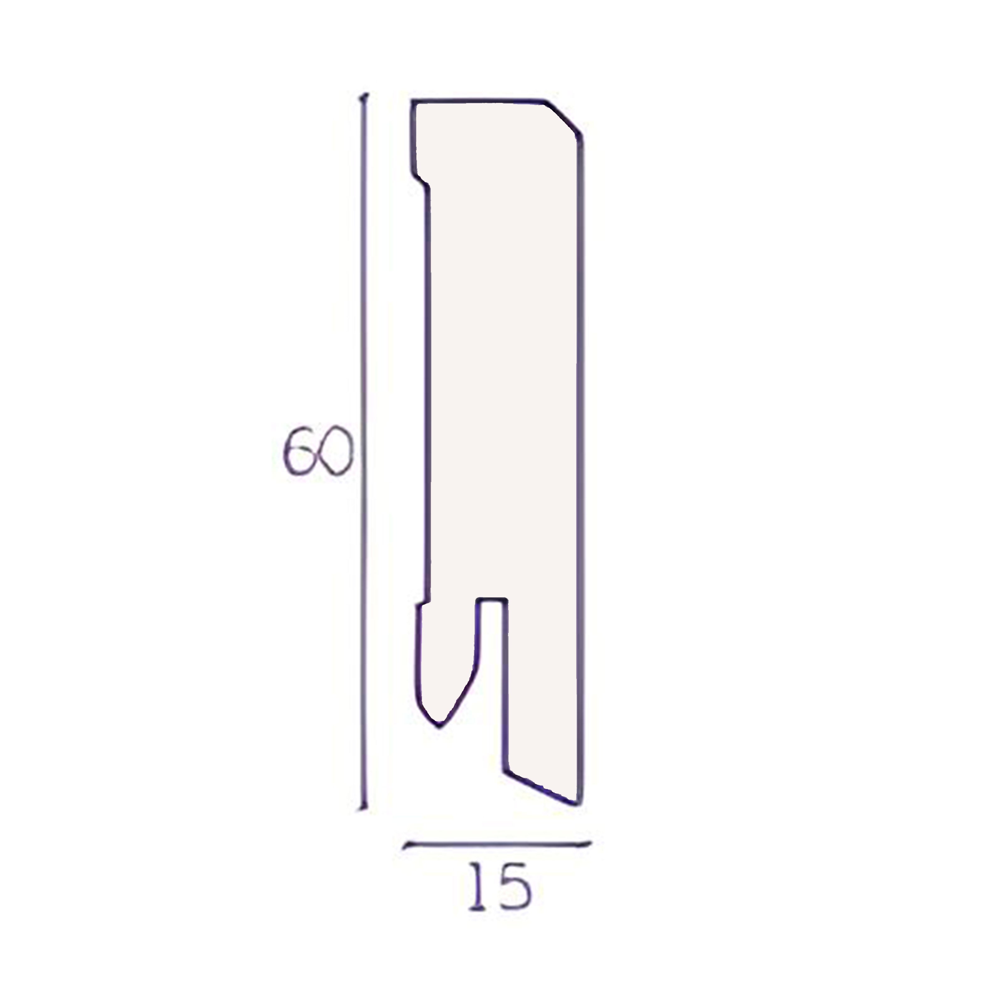 96ML Battiscopa Squadrato BASSO MDF 60X15 tutte le essenze incl. ral 9016, nero, argento - Eternal Parquet