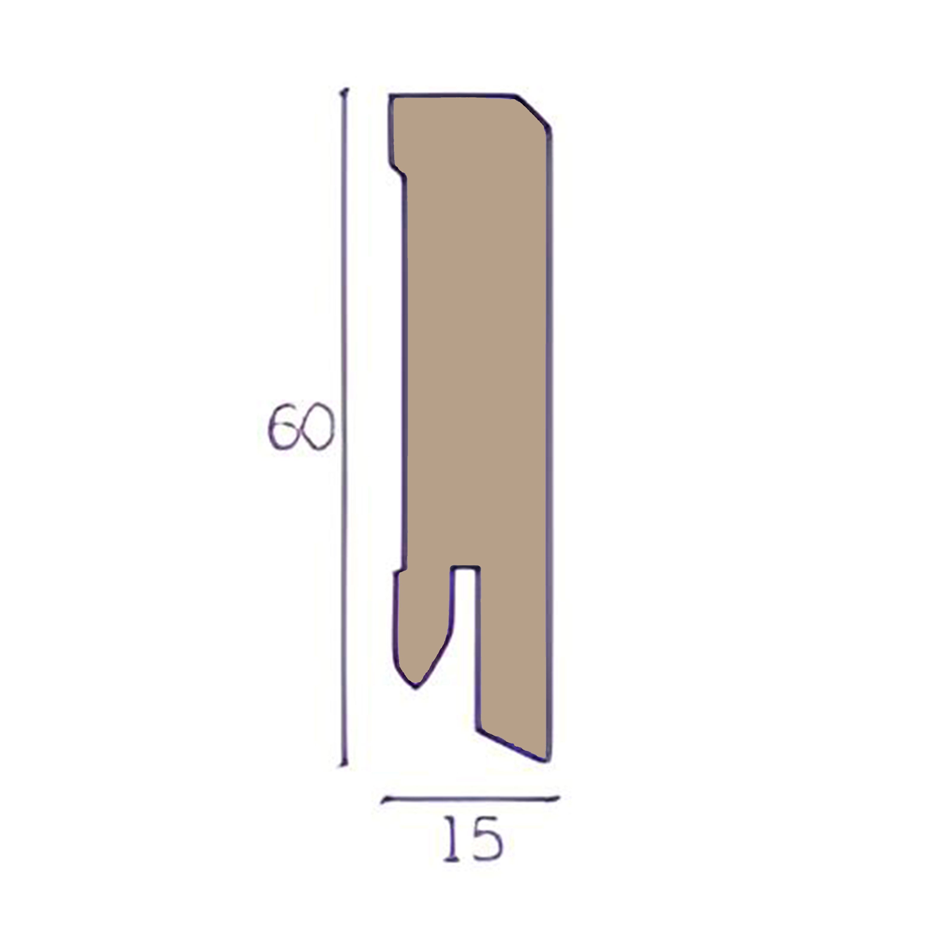 96ML Battiscopa Squadrato BASSO MDF 60X15 tutte le essenze incl. ral 9016, nero, argento - Eternal Parquet