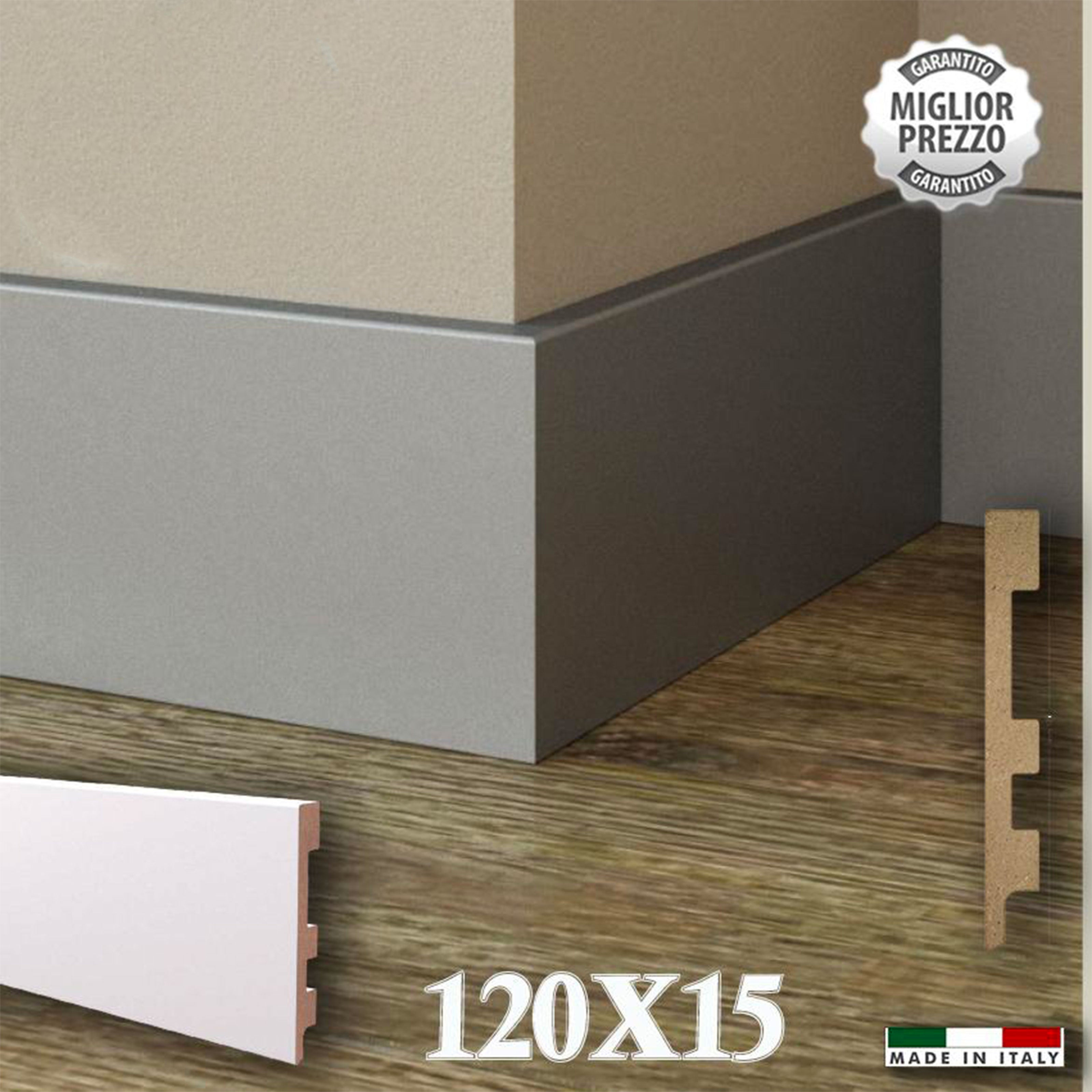 BATTISCOPA Economico Zoccolino Passacavo SQUADRATO Bianco e Alluminio 120X15 (prezzo al metro lineare) - Eternal Parquet