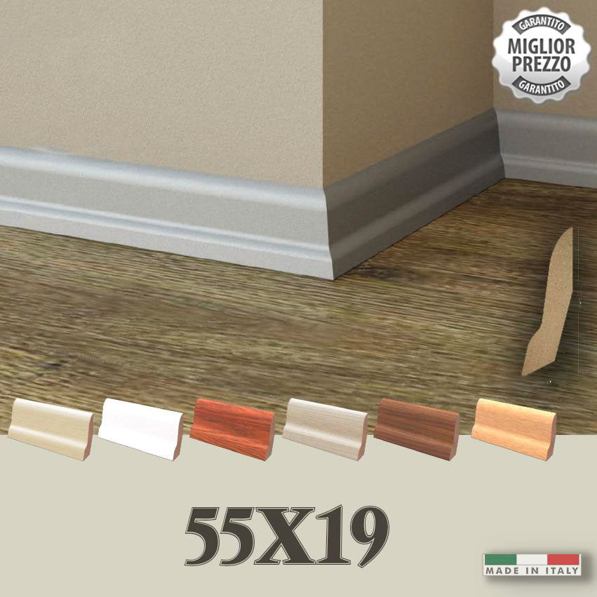 Battiscopa Zoccolino ECONOMICO per LAMINATI 55X19 Bianco, Alluminio (prezzo al metro lineare) - Eternal Parquet