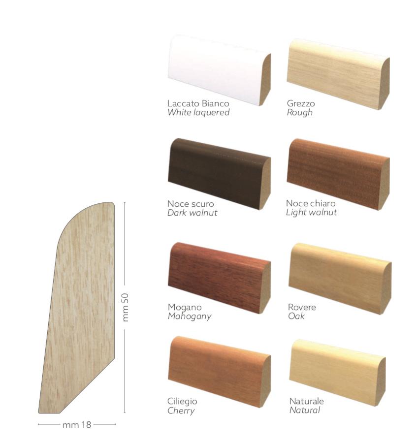 BATTISCOPA ZOCCOLINO in legno BASSO MASSICCIO/MASSELLO Inclinato 50X18 LACCATO - Eternal Parquet