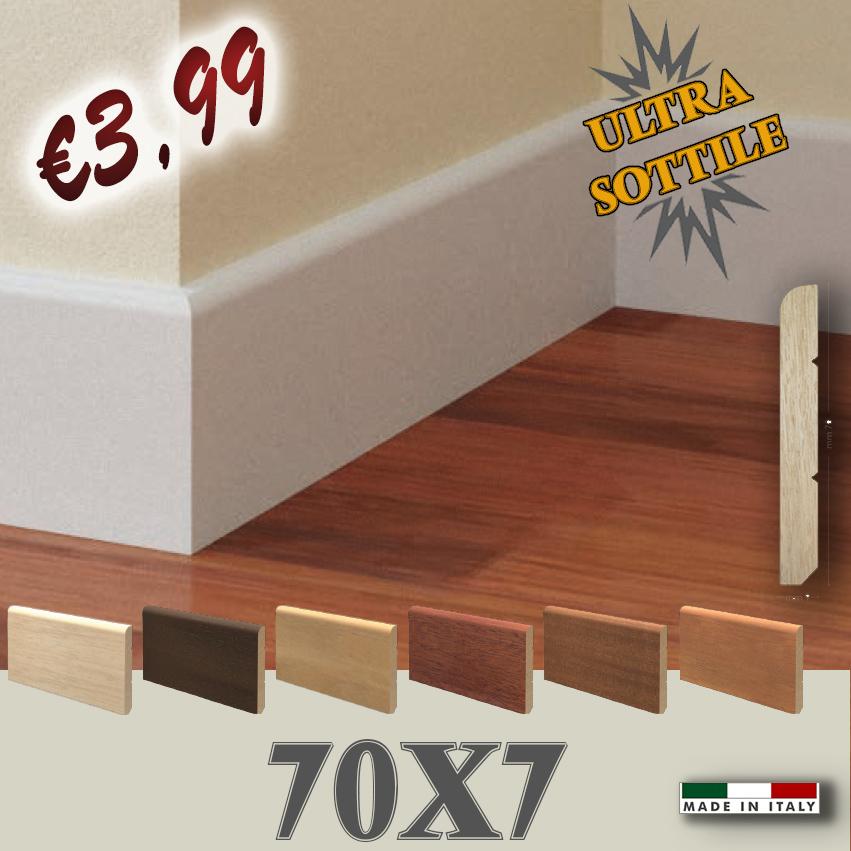 Battiscopa Zoccolino LEGNO MASSELLO Becco di Civetta Slim Sottile 70X7 Laccato - Eternal Parquet