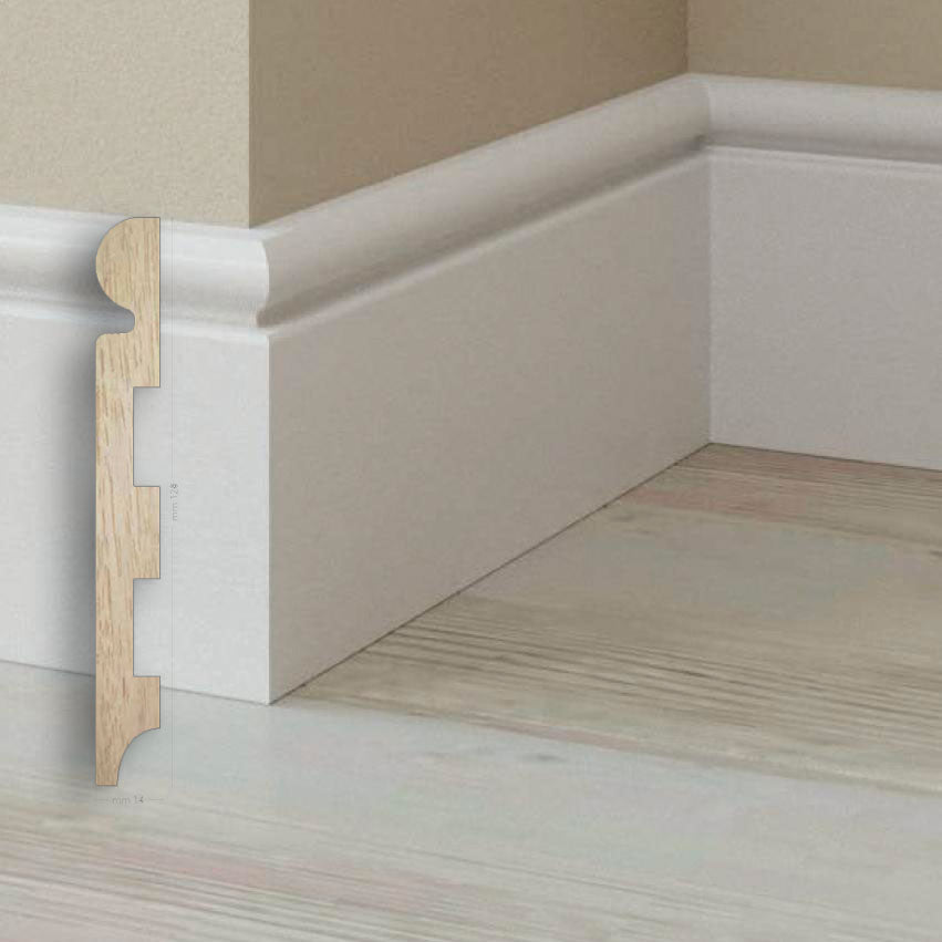 96ML BATTISCOPA in legno MASSICCIO/MASSELLO PASSACAVO 120X14 laccato Bianco - Eternal Parquet