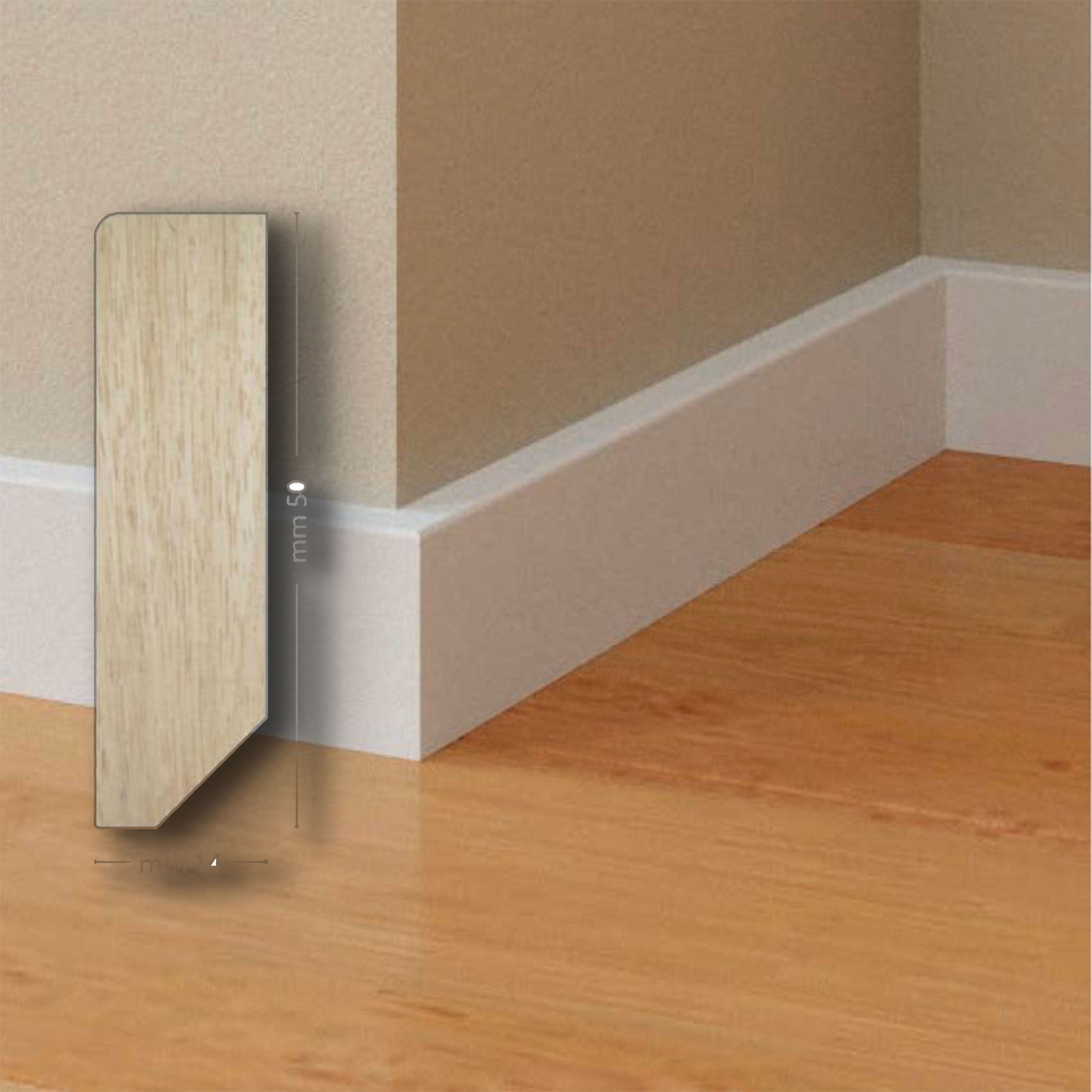 96ML Battiscopa Zoccolino in LEGNO MASSELLO Moderno squadrato 50X14 Bianco o grezzo - Eternal Parquet